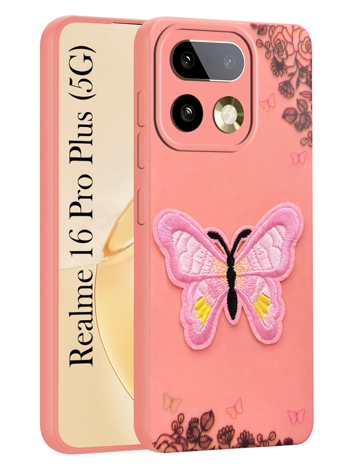 For Realme 16 Pro Plus 5G Back Cover Case (Soft Butterfly Embroidery | Women Teen Girls | Camera Protection| Matte Silicone)