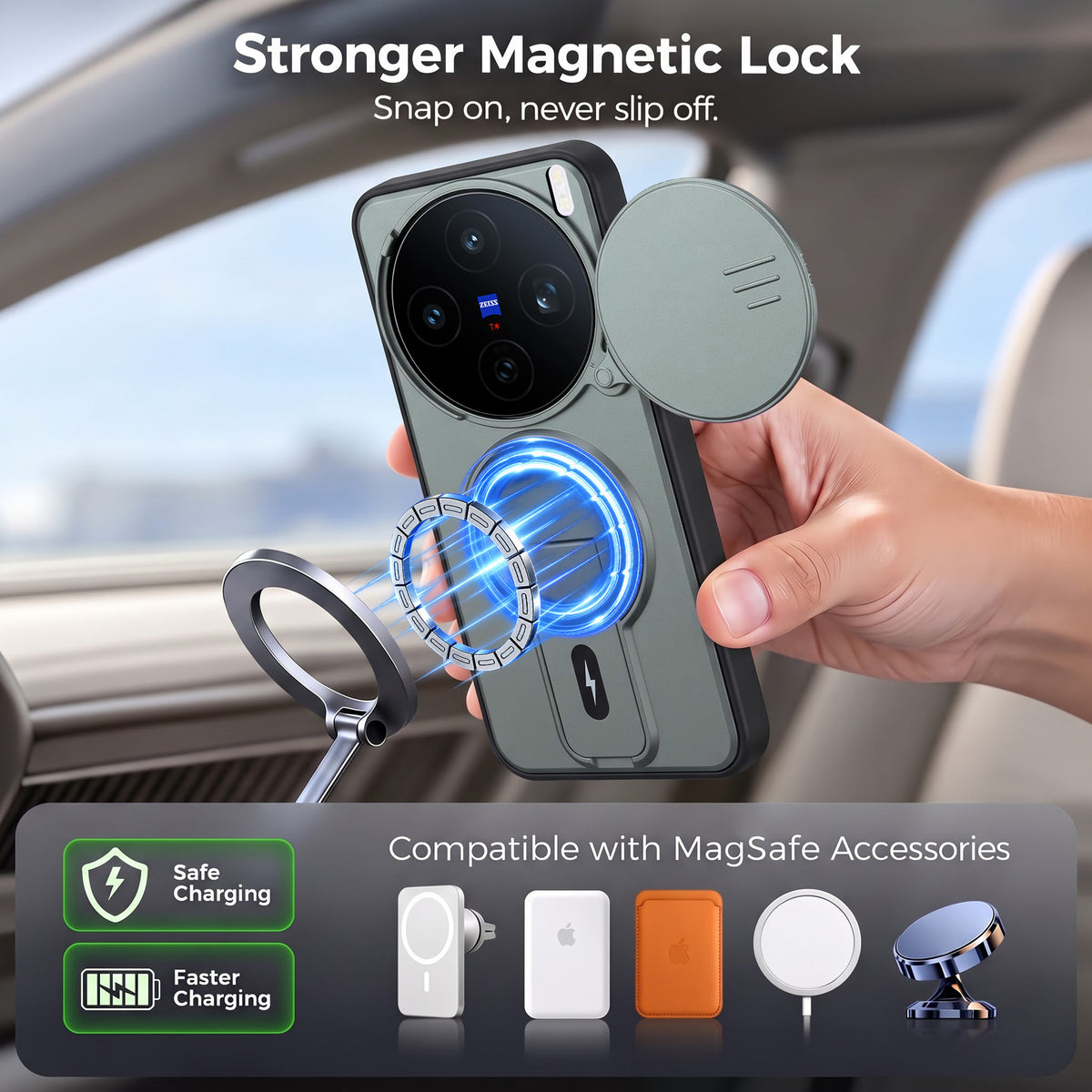 For Vivo X200T Back Case Cover Metallic (Hybrid Armor Kickstand | Sliding Shutter Camera Protection | MagSafe Compatible)