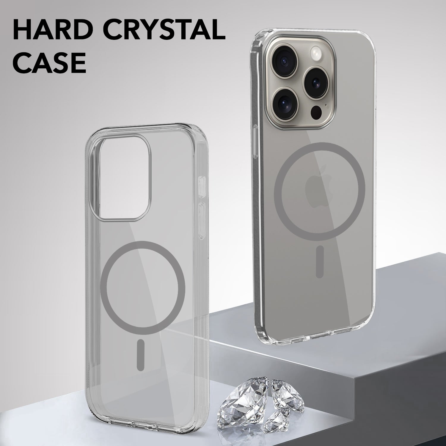 For Apple iPhone 15 Pro Back Case Cover Lifetime Anti-Yellow MagSafe Compatible Clear (Sleek Hard Crystal | Camera Protection and Shockproof)