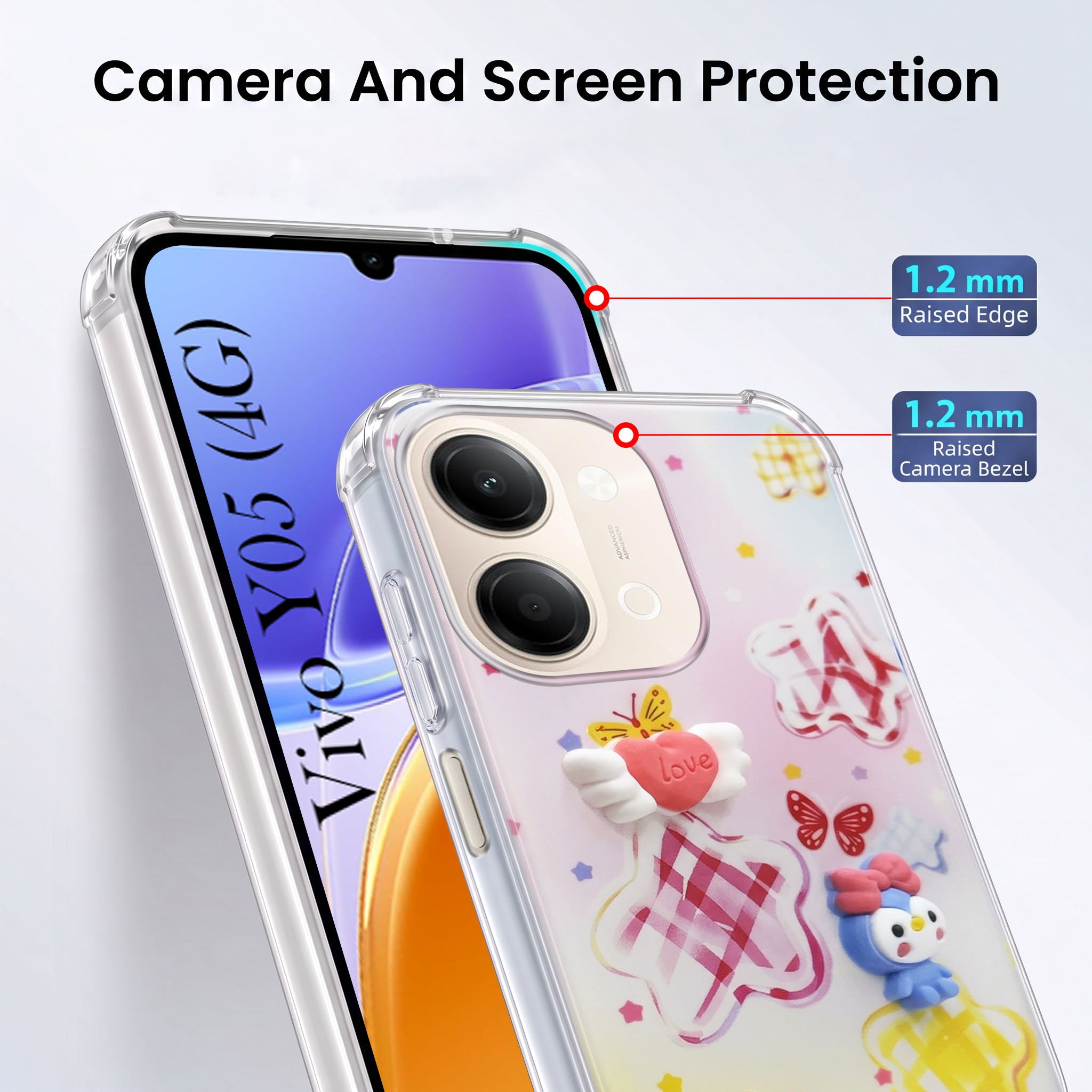 For Vivo Y05 4G Back Cover Case (3D Cute Cartoons | Hard Back Side Soft | Matte Premium Finish | HD Printing)