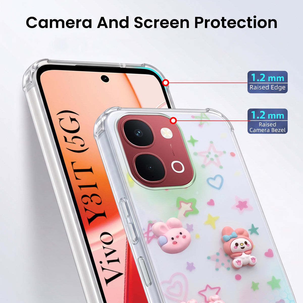 For Vivo Y31T 5G Back Cover Case (3D Cute Cartoons | Hard Back Side Soft | Matte Premium Finish | HD Printing)