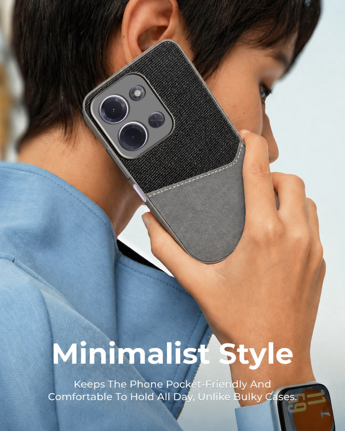 For Poco C85 5G Back Cover Case (Dual PU Leather Stitch | Professional Minimalist | Soft and Flexible)
