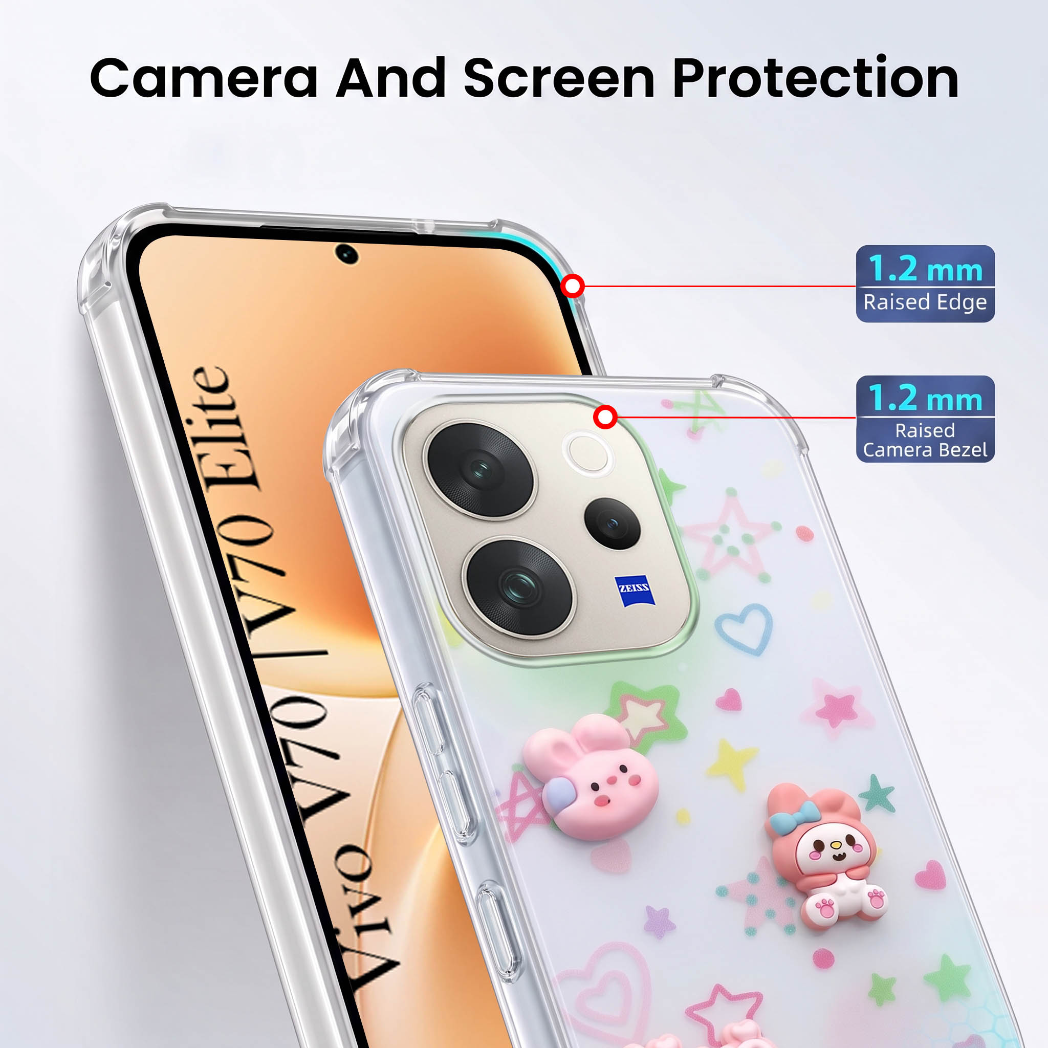 For Vivo V70 | Vivo V70 Elite 5G Back Cover Case (3D Cute Cartoons | Hard Back Side Soft | Matte Premium Finish | HD Printing)