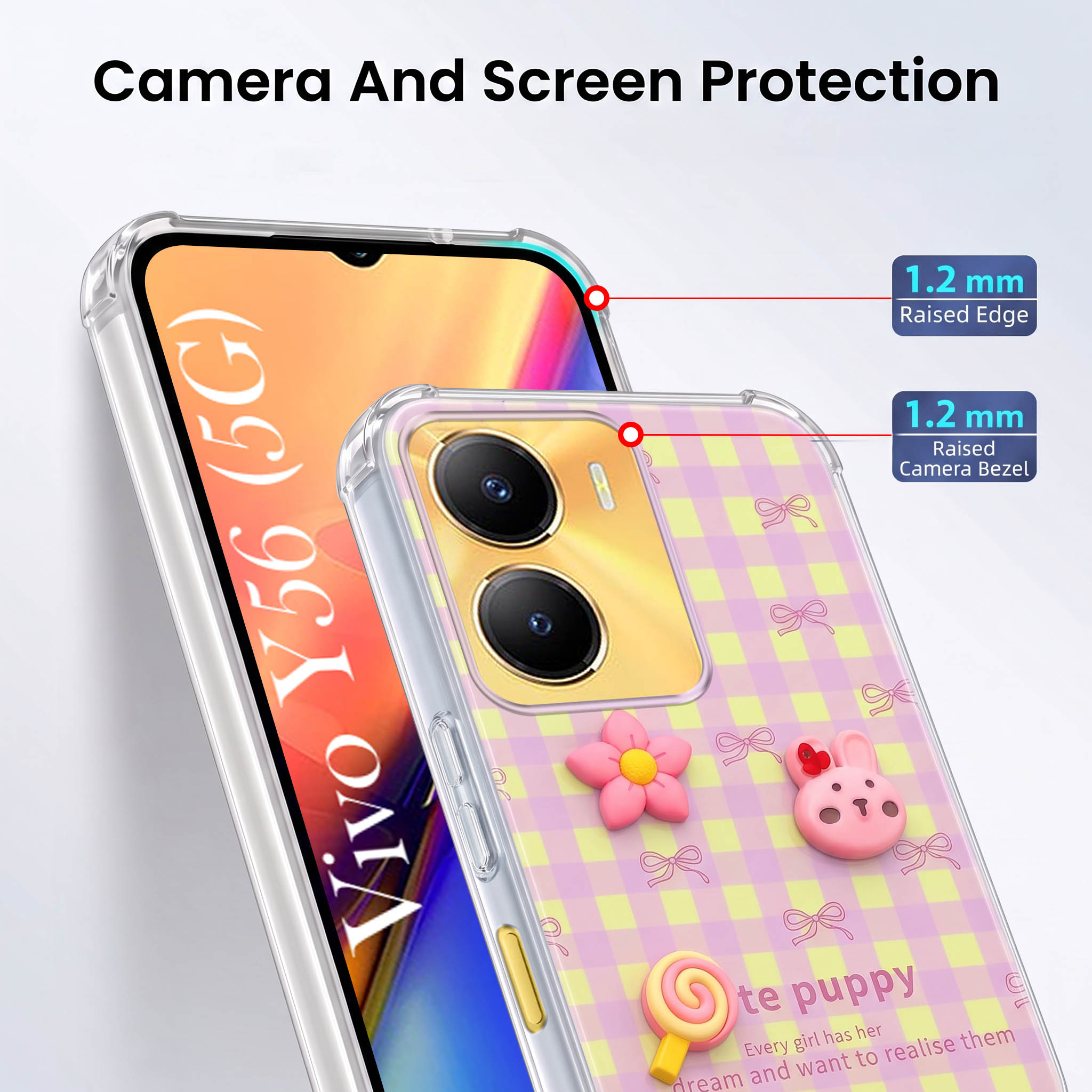 For Vivo Y56 5G Back Cover Case (3D Cute Cartoons | Hard Back Side Soft | Matte Premium Finish | HD Printing)