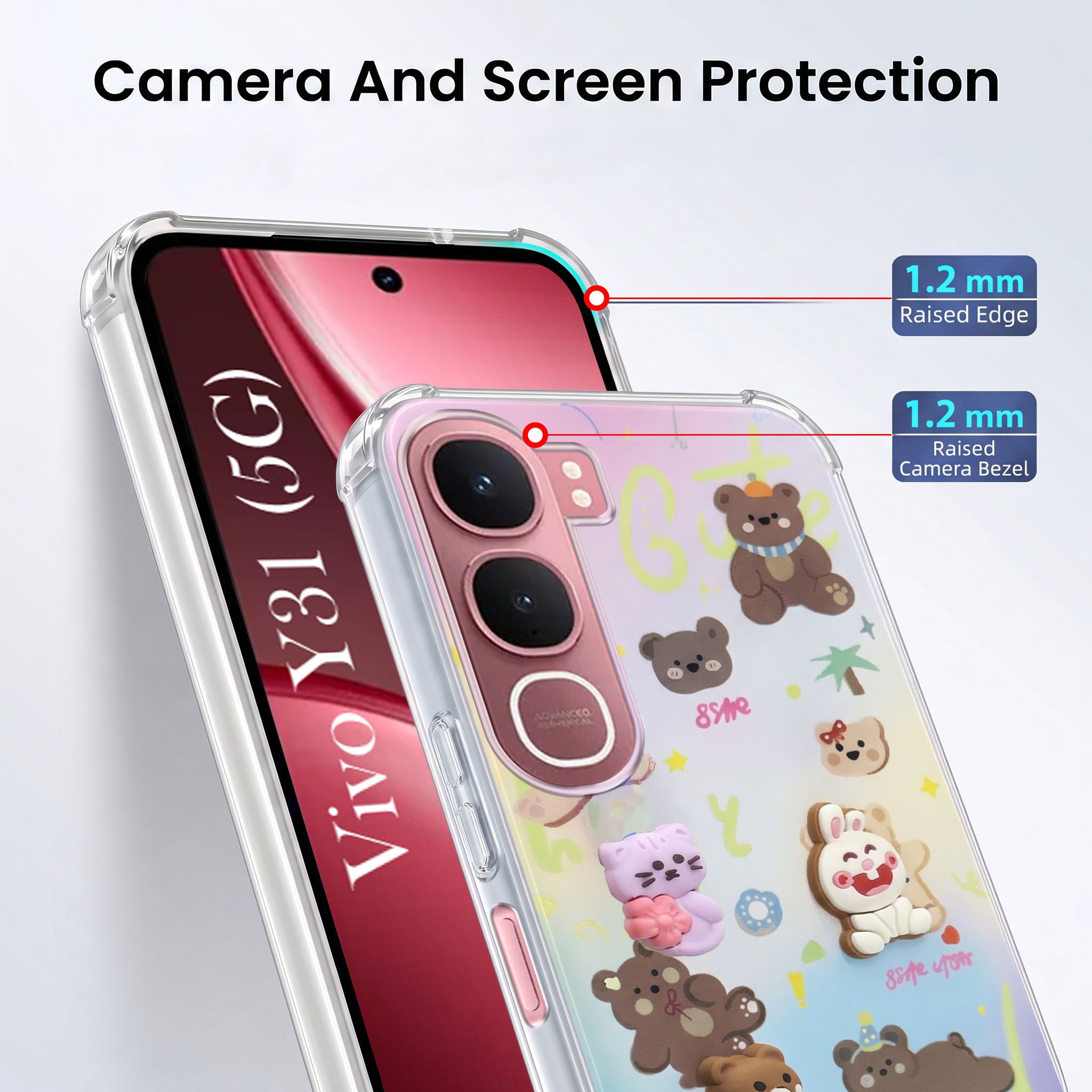 For Vivo Y31 5G Back Cover Case (3D Cute Cartoons | Hard Back Side Soft | Matte Premium Finish | HD Printing)