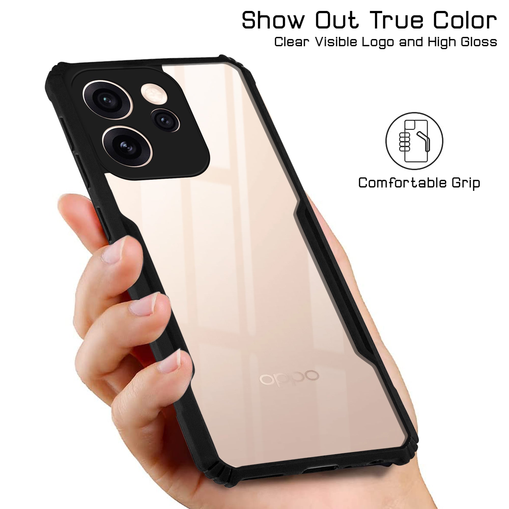 for Oppo Reno15 Pro 5G | Oppo Reno 15 Pro 5G Back Cover Case Hybrid (Shockproof with Polycarbonate Clear Panel | Professional Black)