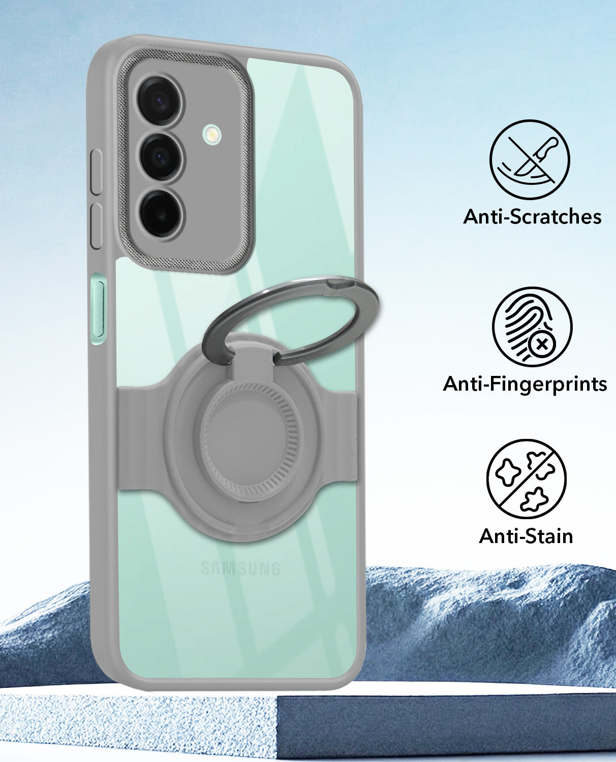 For Samsung Galaxy A26 5G Back Cover Case with stand (Built-in Ring Holder Kickstand | Lifetime Anti Yellow | Camera Protection)