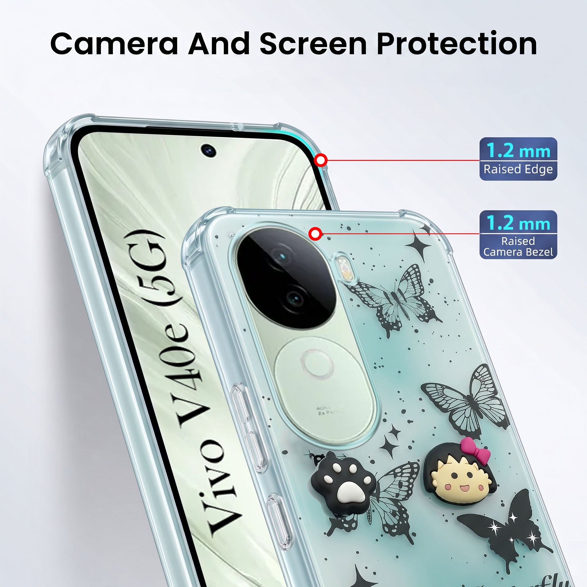 For Vivo V40e Back Cover Case (3D Cute Cartoons | Hard Back Side Soft | Matte Premium Finish | HD Printing)