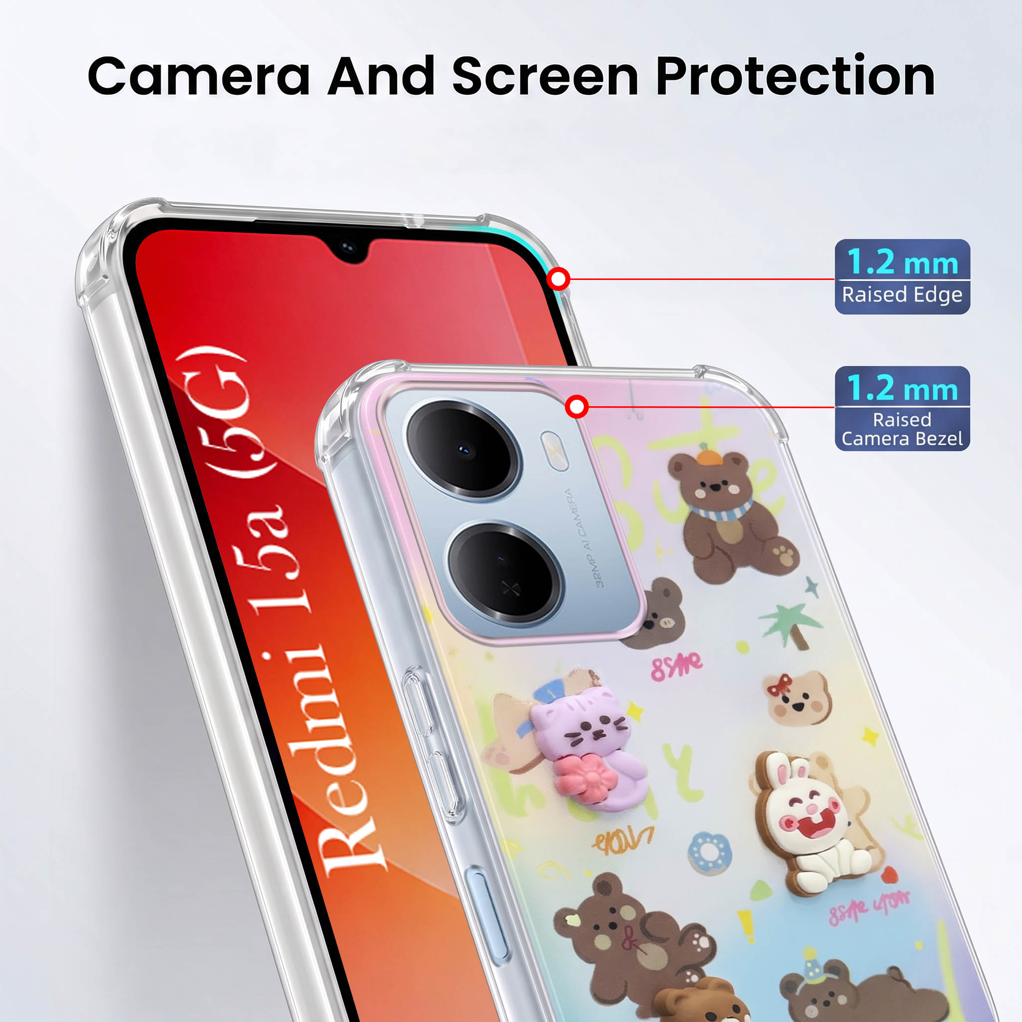 For Redmi 15A 5G Back Cover Case (3D Cute Cartoons | Hard Back Side Soft | Matte Premium Finish | HD Printing)