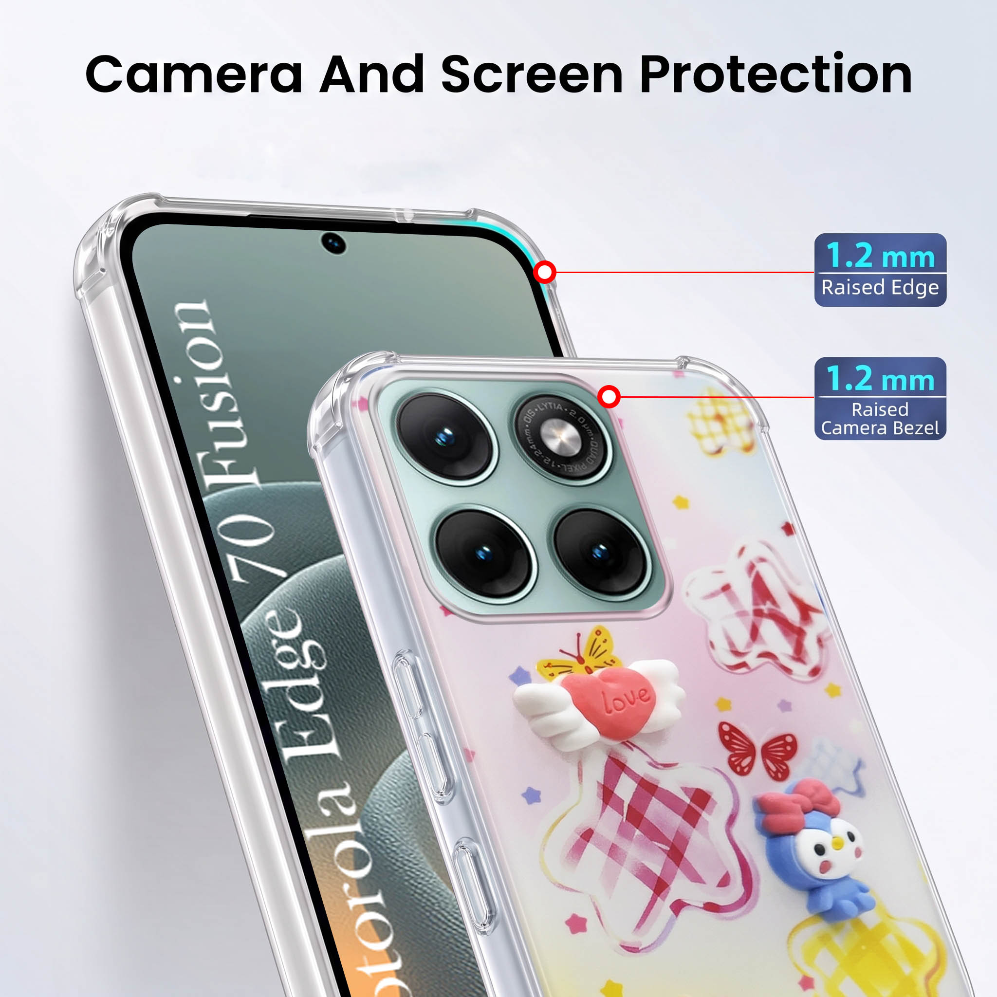 For Motorola Moto Edge 70 Fusion Back Cover Case (3D Cute Cartoons | Hard Back Side Soft | Matte Premium Finish | HD Printing)