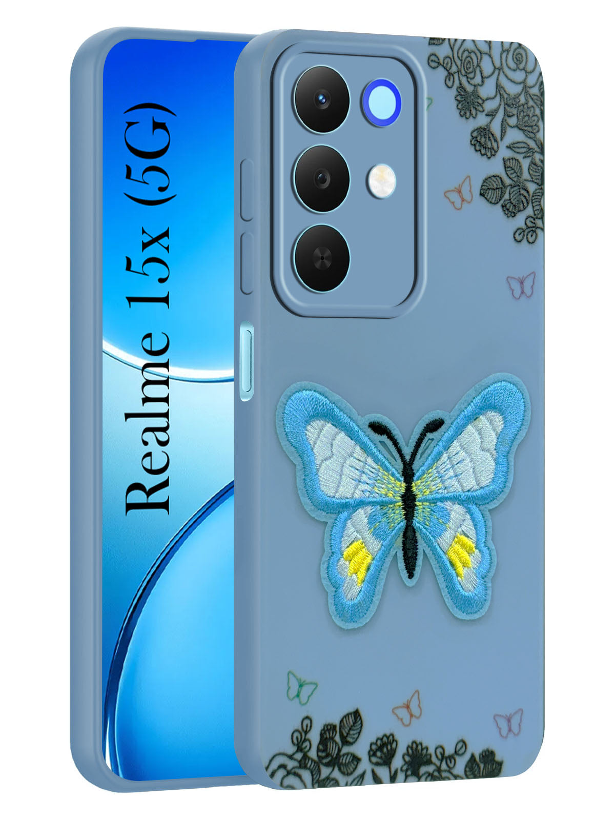 For Realme 15X Back Cover Case (Soft Butterfly Embroidery | Women Teen Girls | Camera Protection| Matte Silicone)
