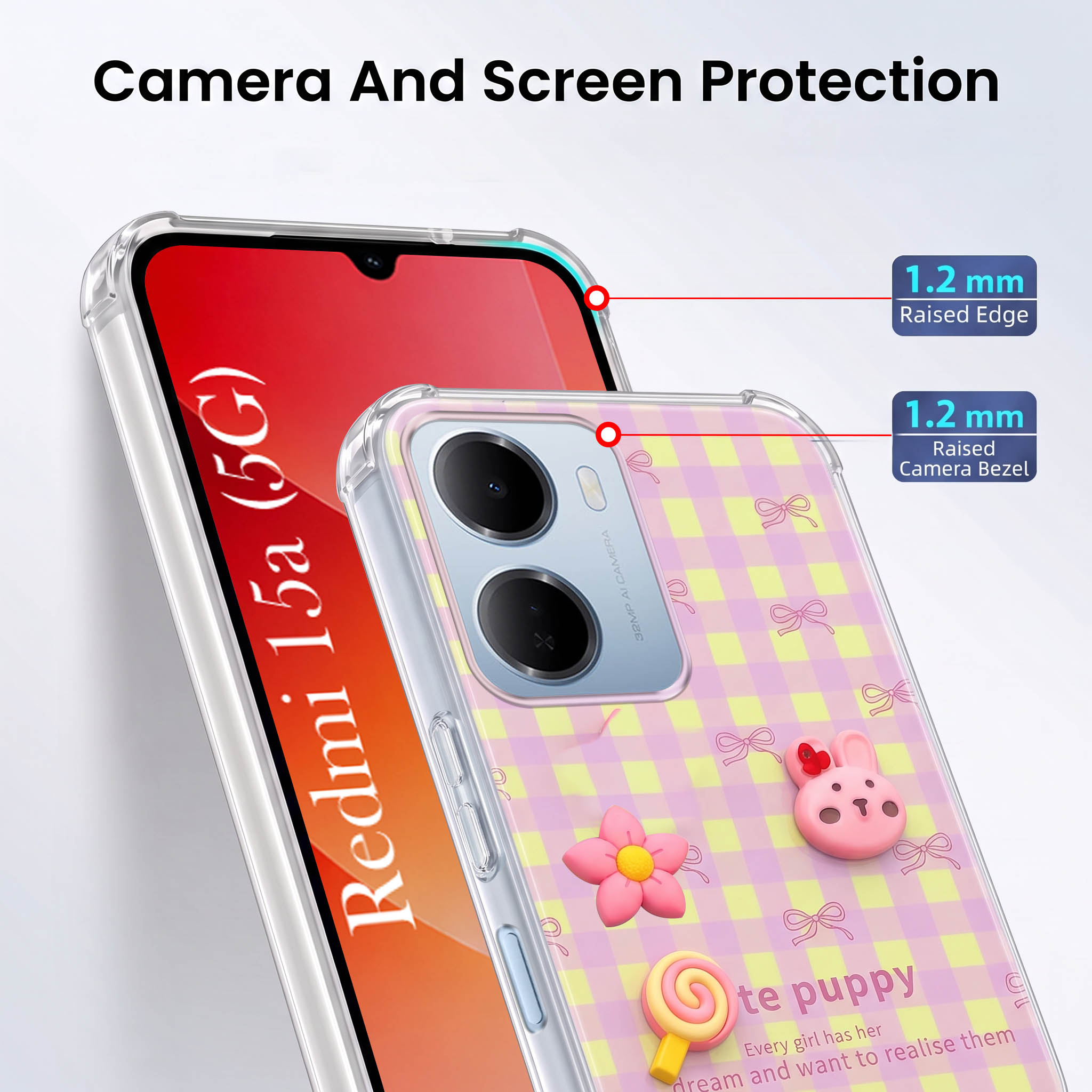 For Redmi 15A 5G Back Cover Case (3D Cute Cartoons | Hard Back Side Soft | Matte Premium Finish | HD Printing)