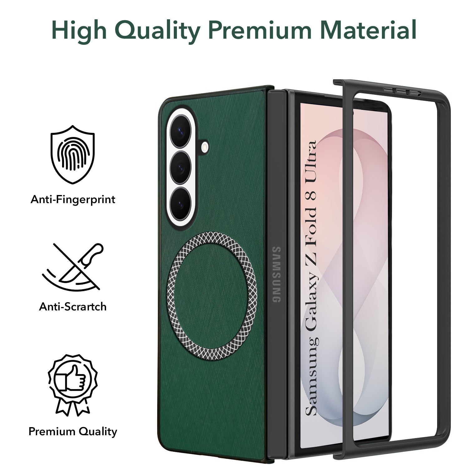 For Samsung Galaxy Z Fold 8 Ultra Back Cover Case Leather Finish (MagSafe Wireless Charging Compatible | Sleek and Professional)
