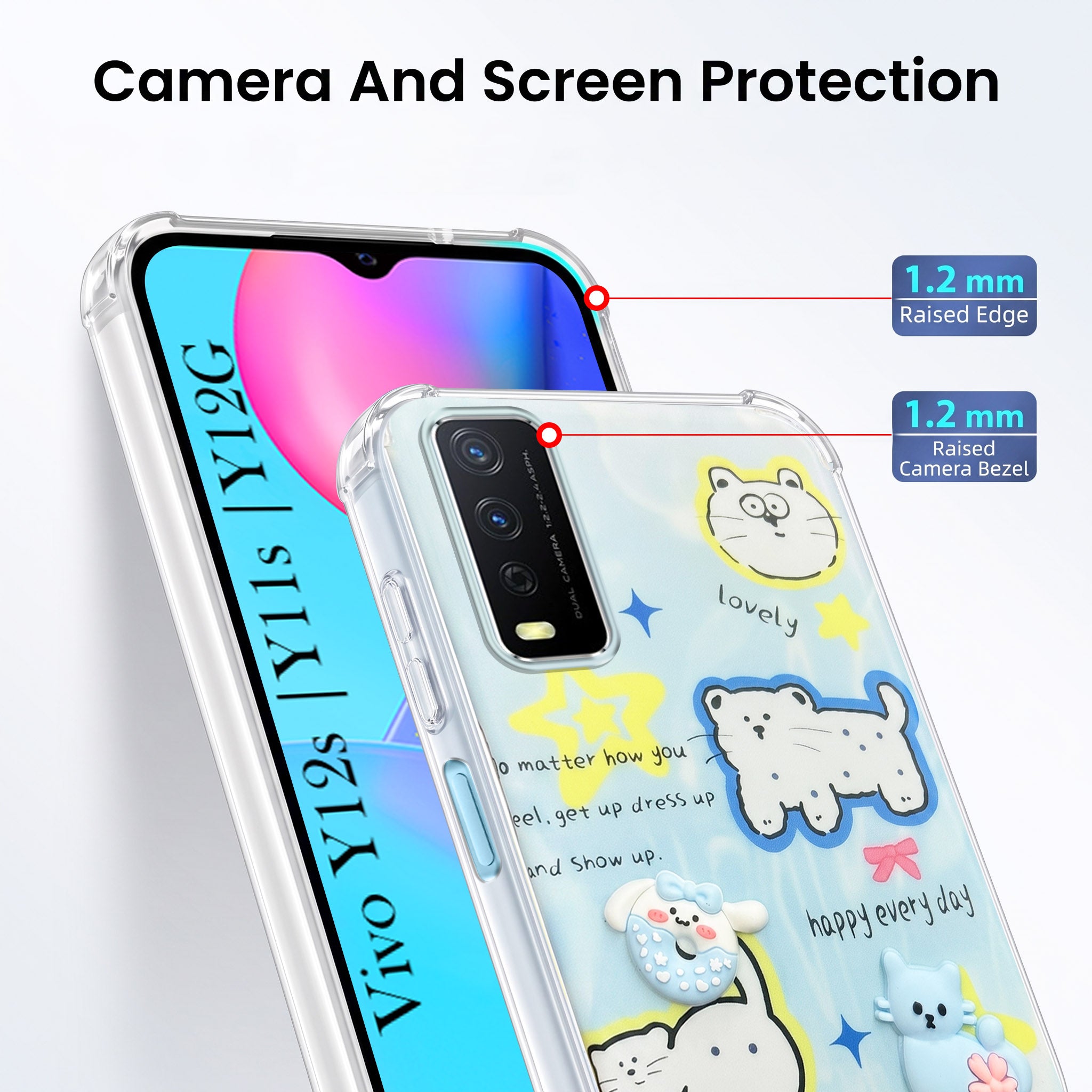 For Vivo Y12s | Y11s | Y12G Back Cover Case (3D Cute Cartoons | Hard Back Side Soft | Matte Premium Finish | HD Printing)