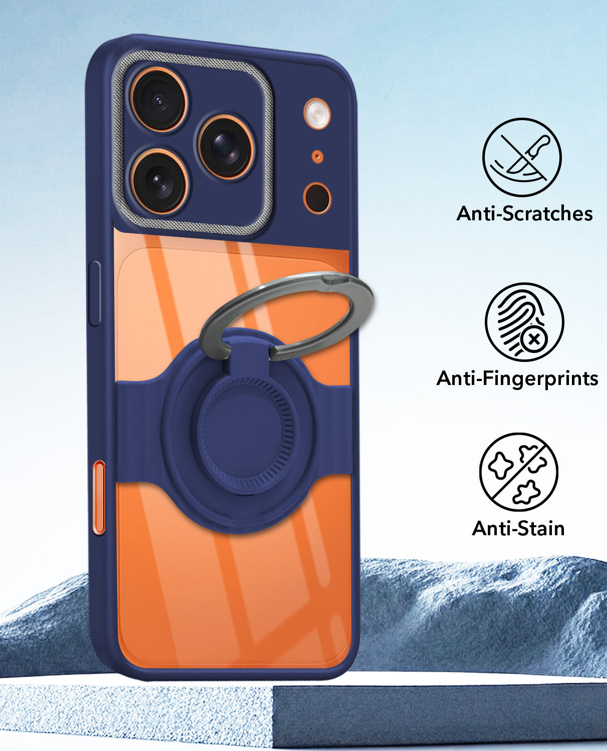 For Apple iPhone 17 Pro Max Back Cover Case with stand (Built-in Ring Holder Kickstand | Lifetime Anti Yellow | Camera Protection)
