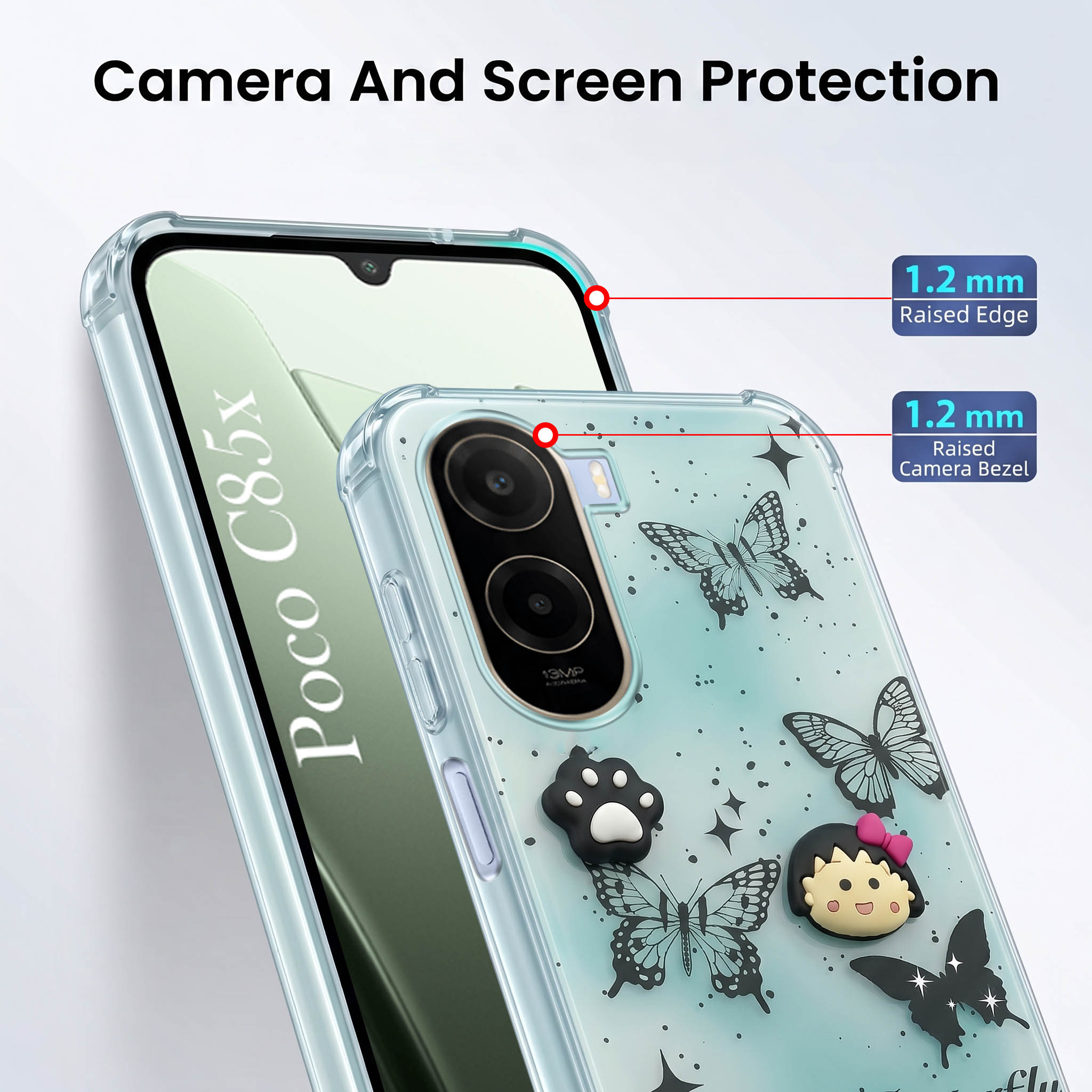 For Poco C85x 5G Back Cover Case (3D Cute Cartoons | Hard Back Side Soft | Matte Premium Finish | HD Printing)