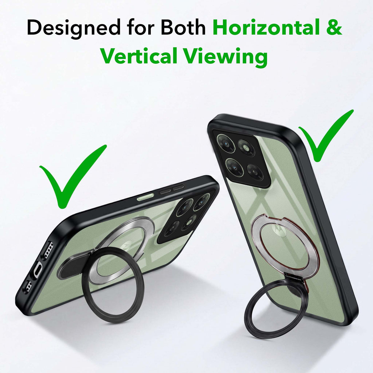 For Motorola Moto G77 Power Back Cover Case (Kick Stand Ring Holder | Life time Anti Yellow | Camera Protection)