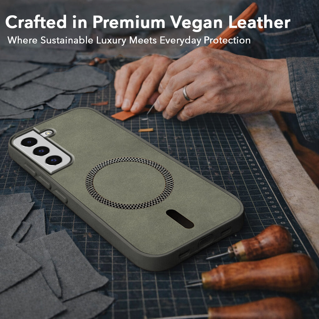 For Samsung Galaxy S22 Back Cover Case Leather Finish (MagSafe Compatible Wireless Charging | Soft Touch | Camera Bump Protection)