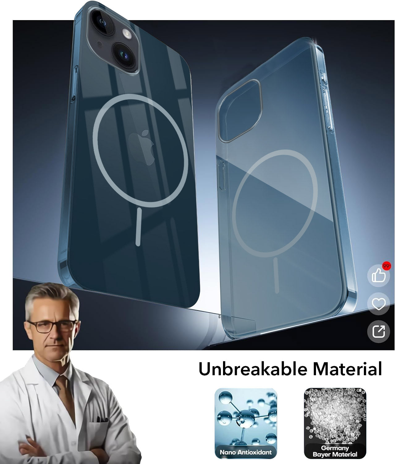 For Apple iPhone 14 Plus Back Cover Case Lifetime Anti-Yellow MagSafe Compatible Clear (Sleek Hard Crystal | Shockproof and Camera Protection)