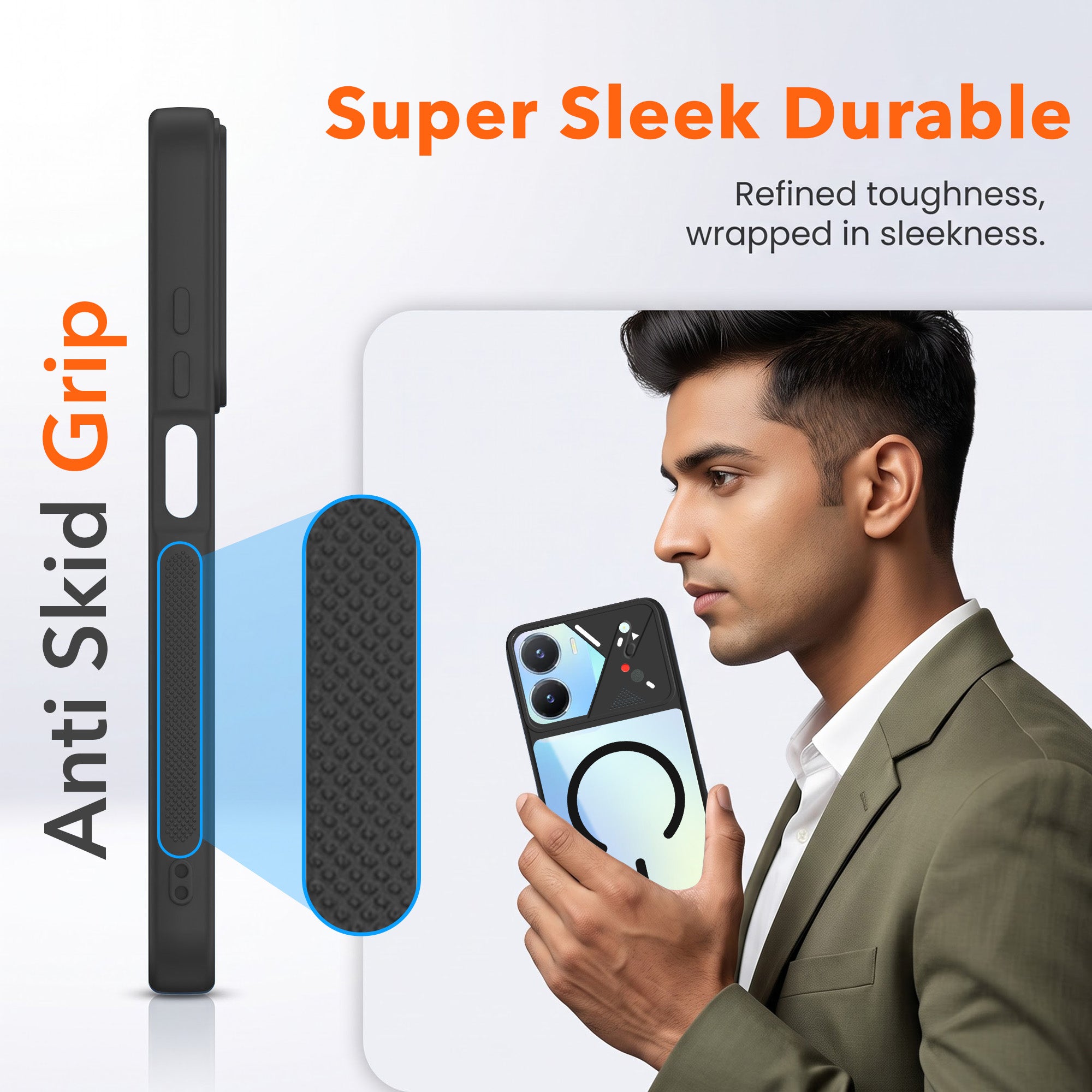 For Vivo T2x Back Cover Case Lifetime Anti-Yellow Clear (Camera Protection | Side Grip | Wireless MagSafe Compatible)