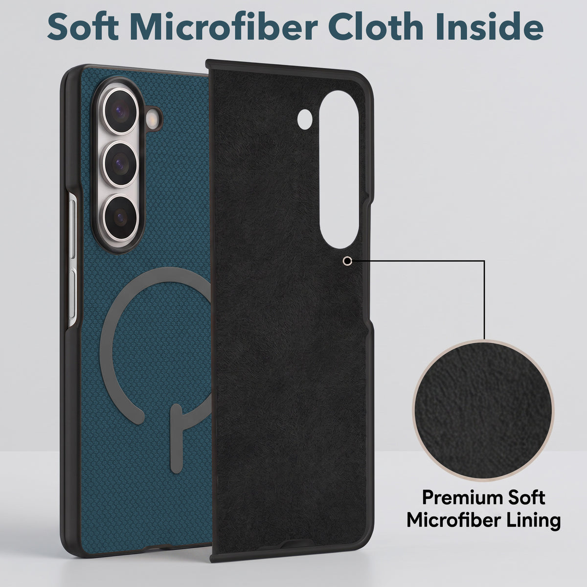 For Samsung Galaxy Z Fold 6 5G Premium Magnetic Back Cover Case (MagSafe Compatible | 180° Folding Design | Soft Microfiber Inner Lining | Textured Blue Finish)