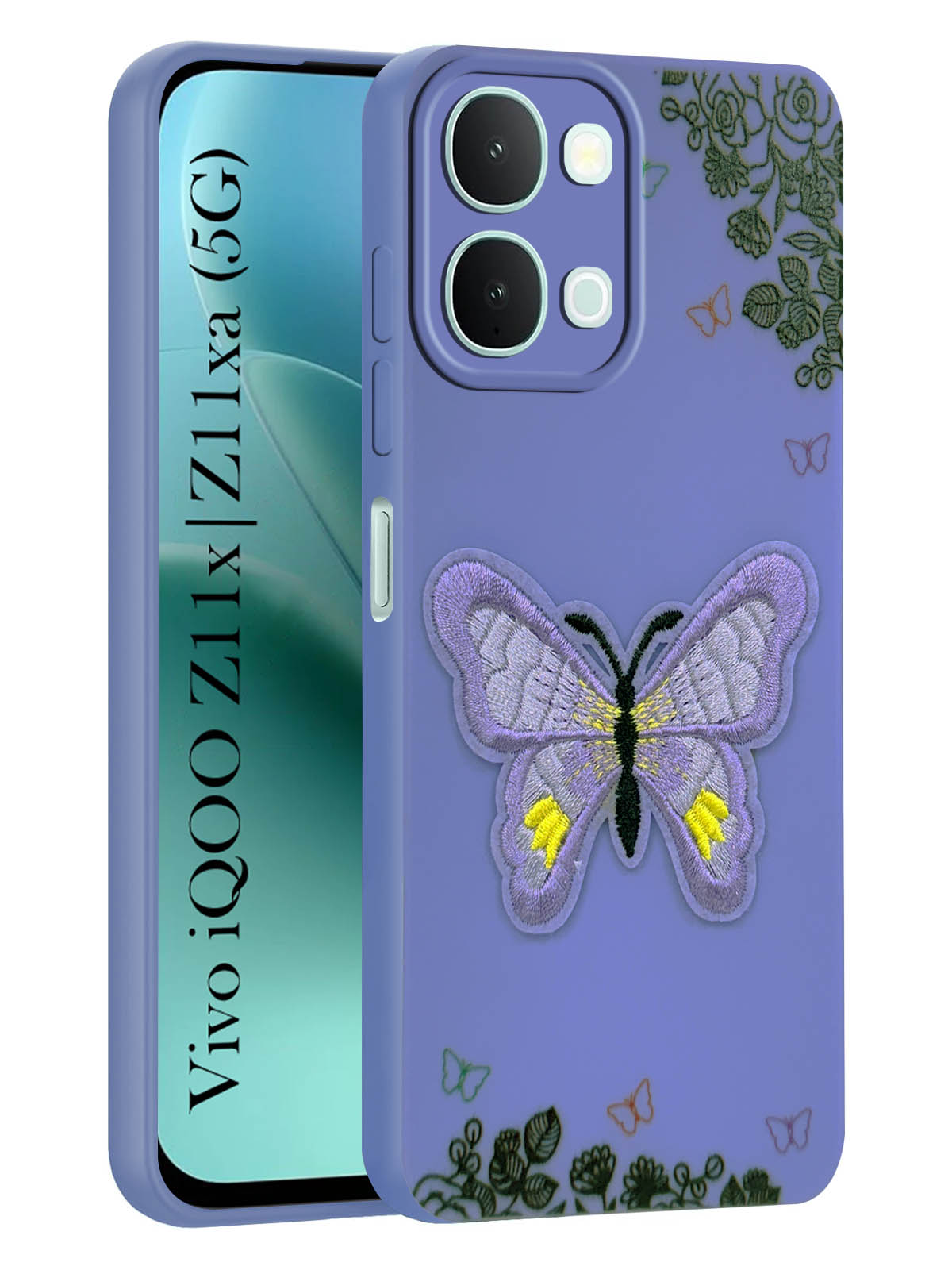 For iQOO Z11x | iQOO Z11xa Back Cover Case (Soft Butterfly Embroidery | Women Teen Girls | Camera Protection| Matte Silicone)