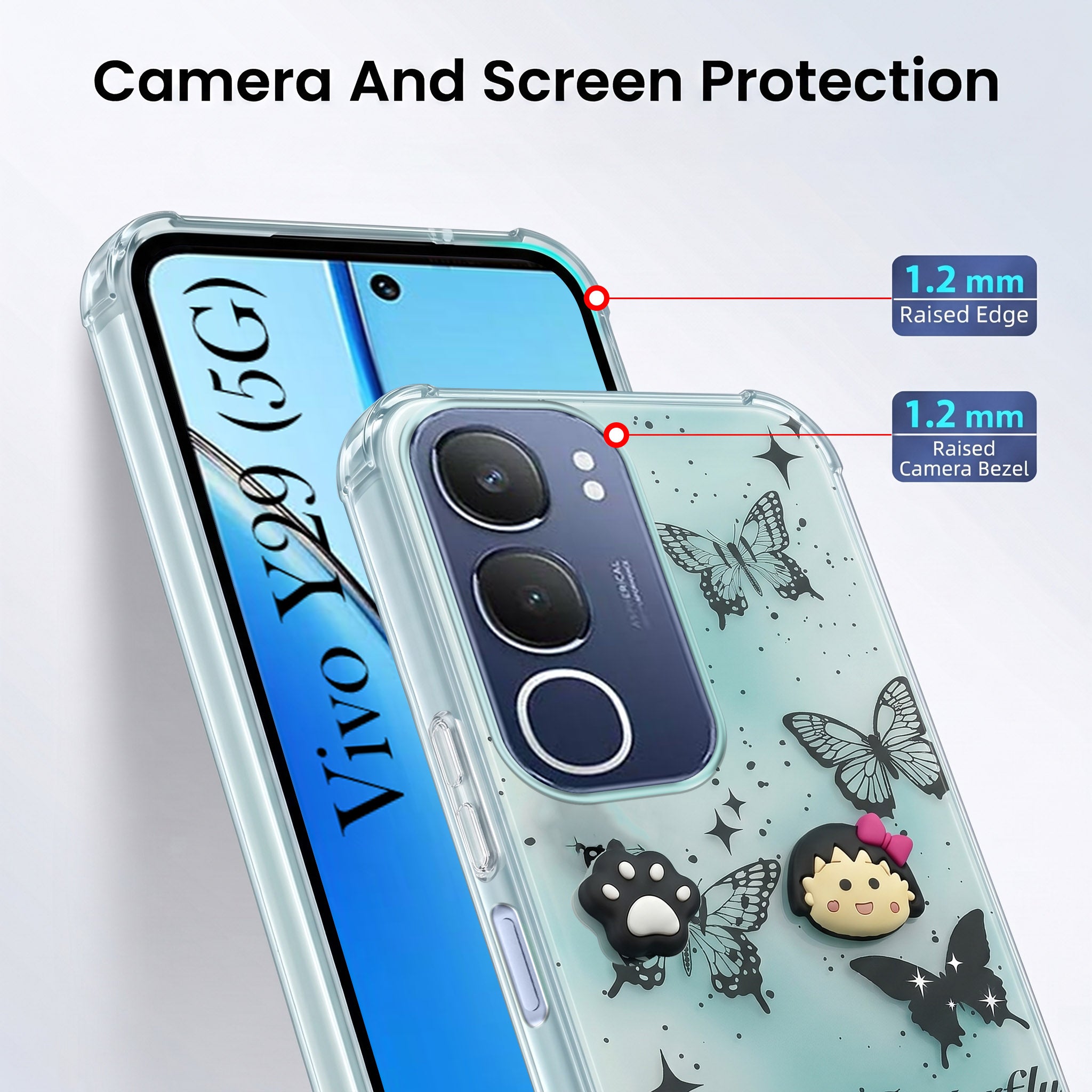 For Vivo Y29 Back Cover Case (3D Cute Cartoons | Hard Back Side Soft | Matte Premium Finish | HD Printing)