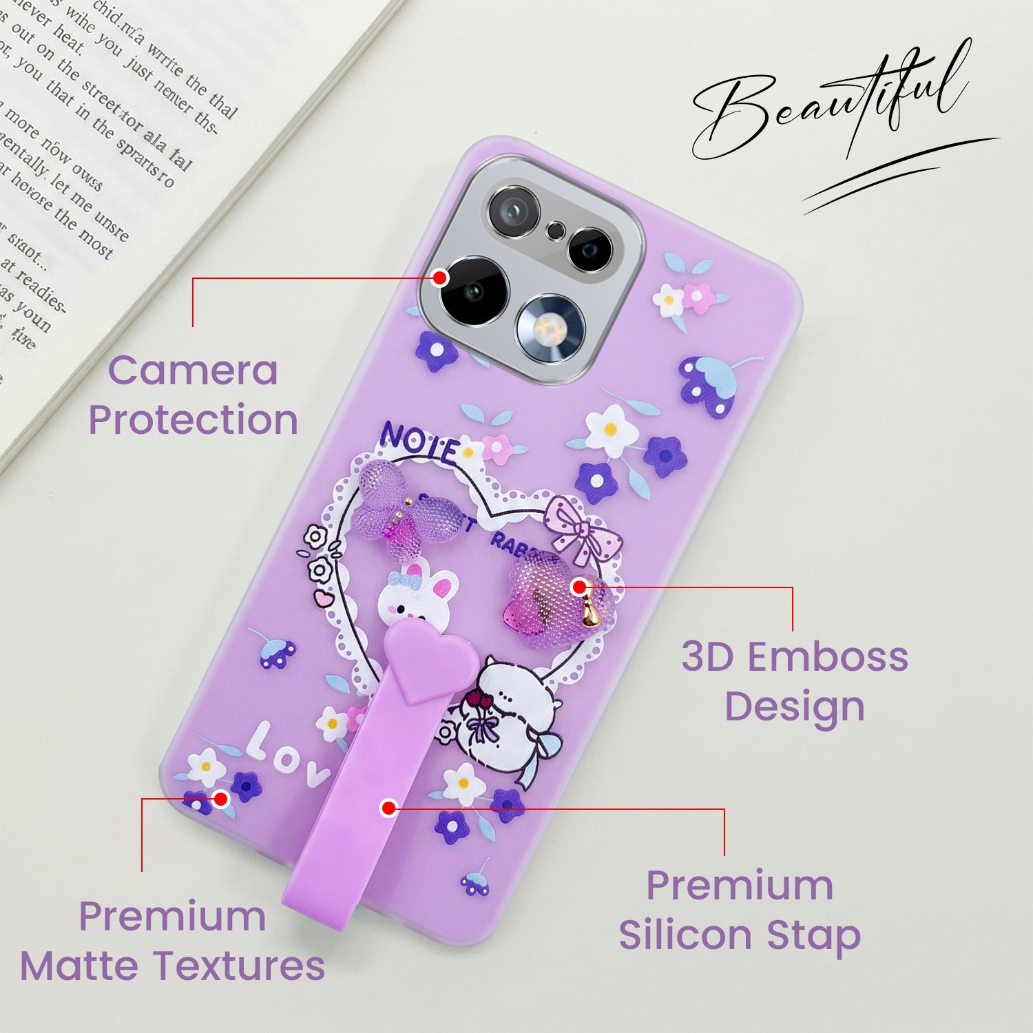 For Realme 16 Pro Back Cover Case (3D Cute Heart Strap Holder | Camera Protection | Designer Girls Print)