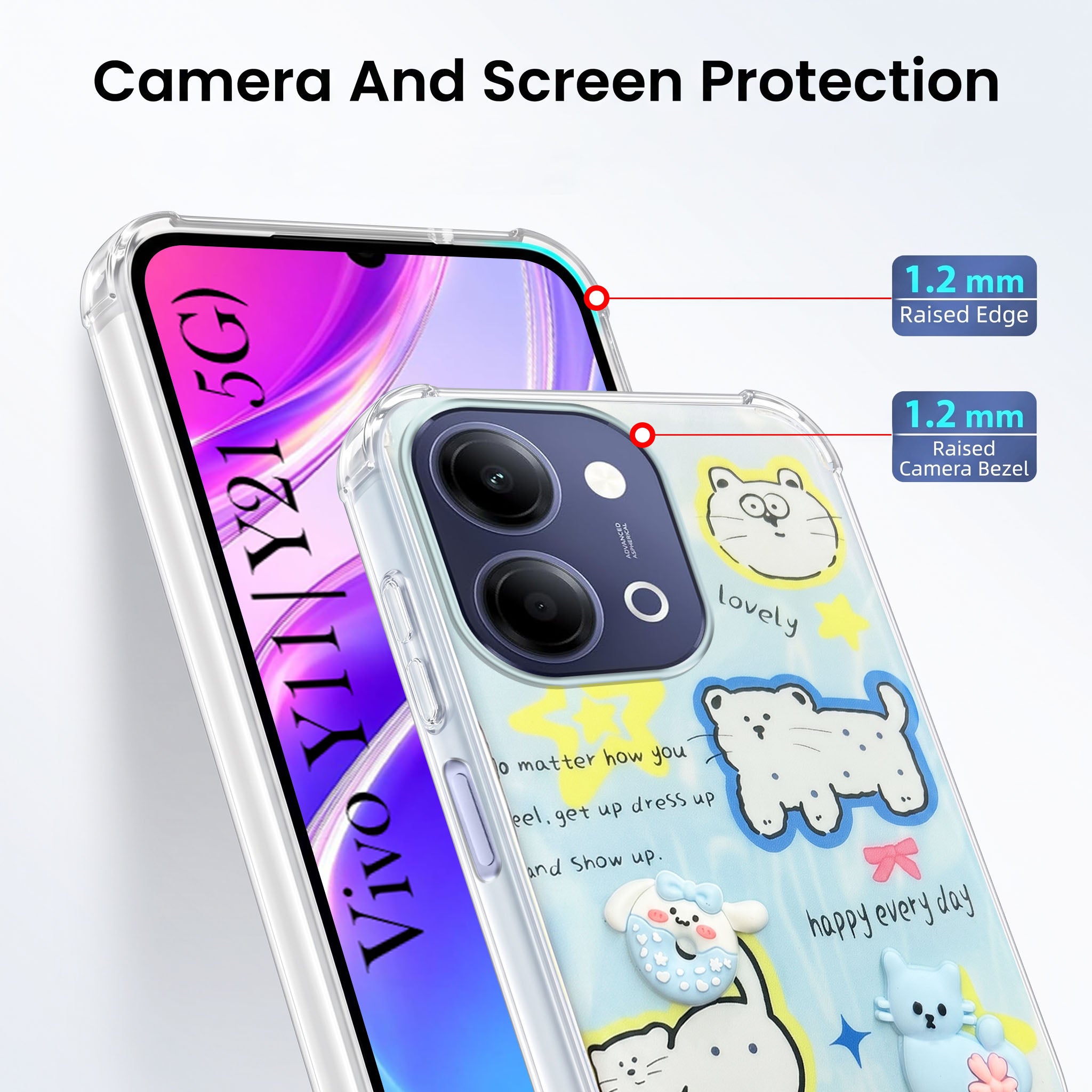 For Vivo Y11 | Vivo Y21 5G Back Cover Case (3D Cute Cartoons | Hard Back Side Soft | Matte Premium Finish | HD Printing)
