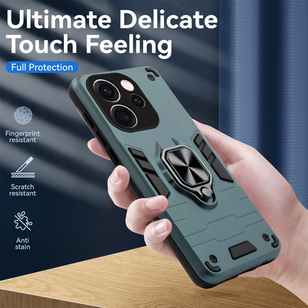 For Oppo Reno15 Pro Mini 5G | Oppo Reno 15 Pro Mini 5G Back Cover Case Hybrid Armor (Shockproof Dual Layer Polycarbonate |Ring Holder Kickstand)