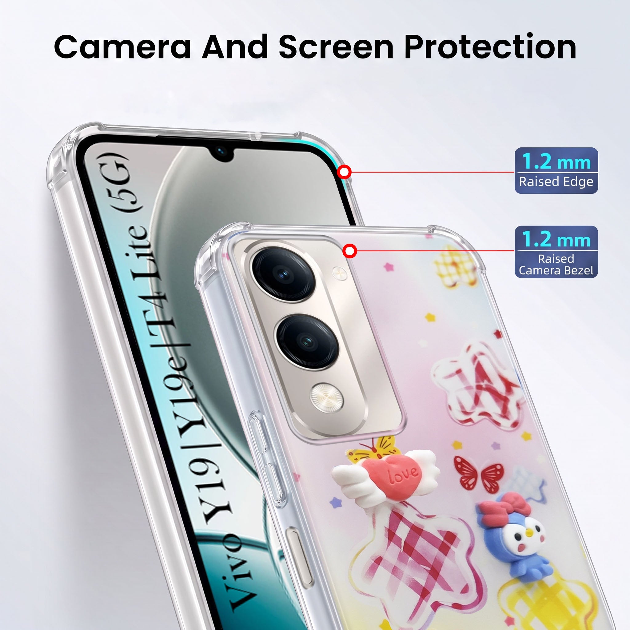 For Vivo Y19 | Vivo Y19e | Vivo T4 Lite Back Cover Case (3D Cute Cartoons | Hard Back Side Soft | Matte Premium Finish | HD Printing)