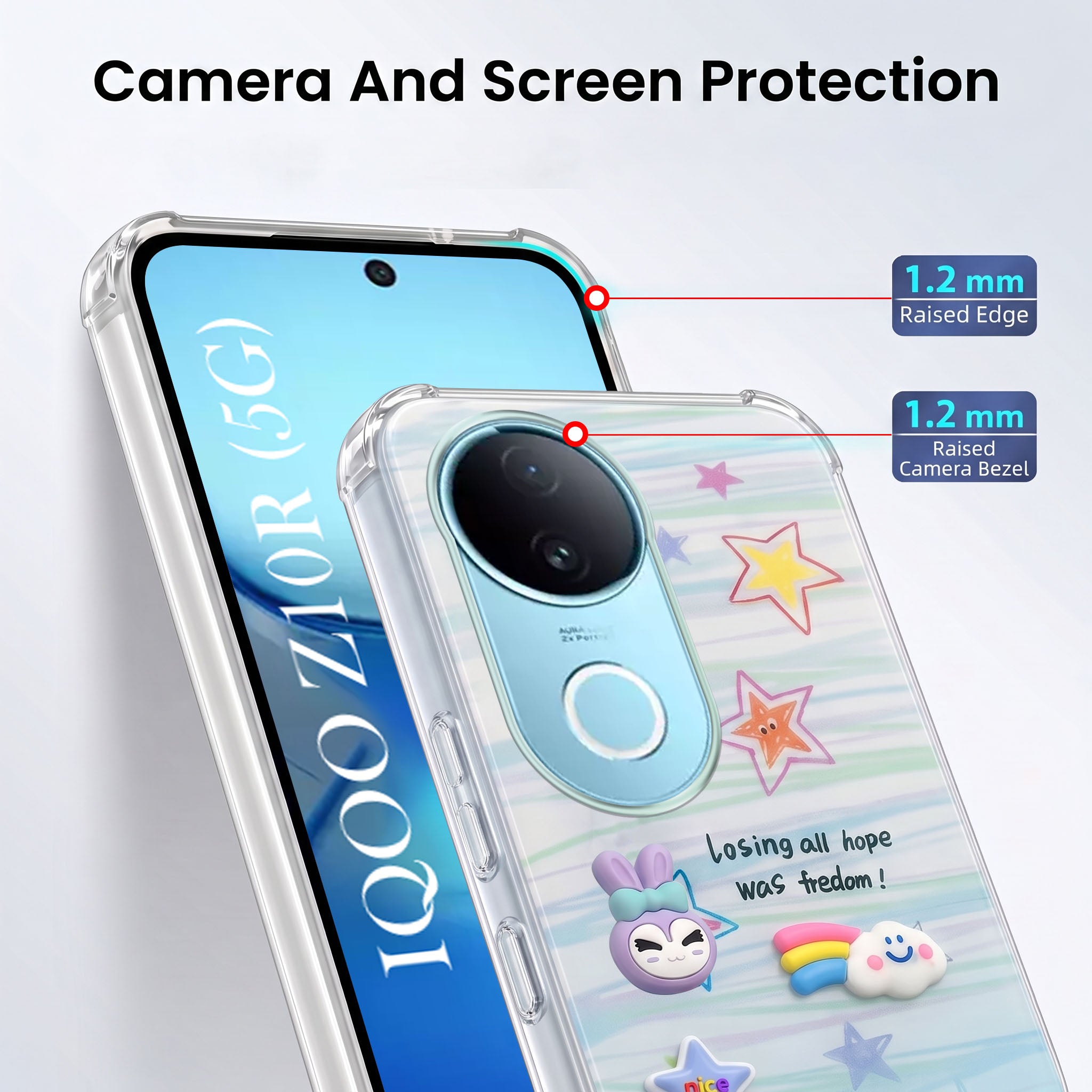 For Vivo iQOO Z10R Back Cover Case (3D Cute Cartoons | Hard Back Side Soft | Matte Premium Finish | HD Printing)