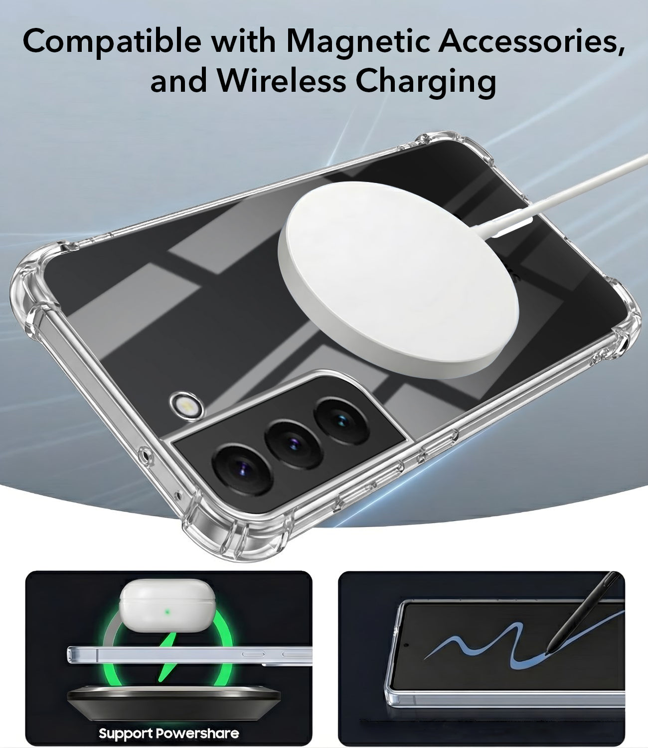 For Samsung Galaxy S22 Back Cover Shockproof Crystal-Clear (Magsafe Wireless Support | Drop & Camera Protection | Hard Polycarbonate)