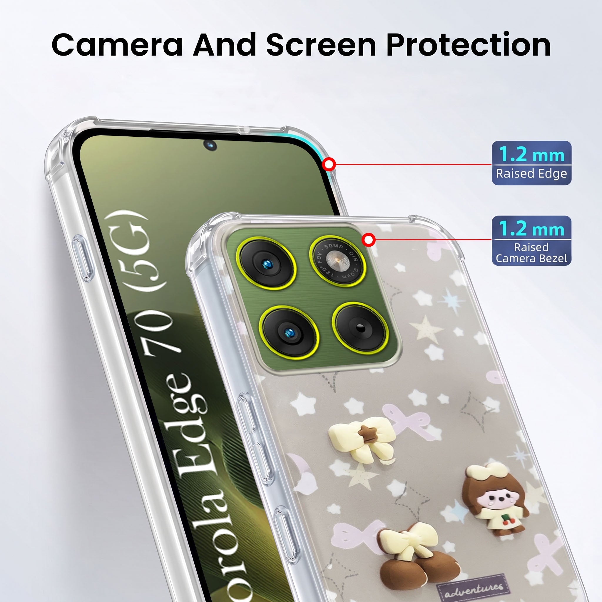 For Motorola Moto Edge 70 Back Cover Case (3D Cute Cartoons | Hard Back Side Soft | Matte Premium Finish | HD Printing)