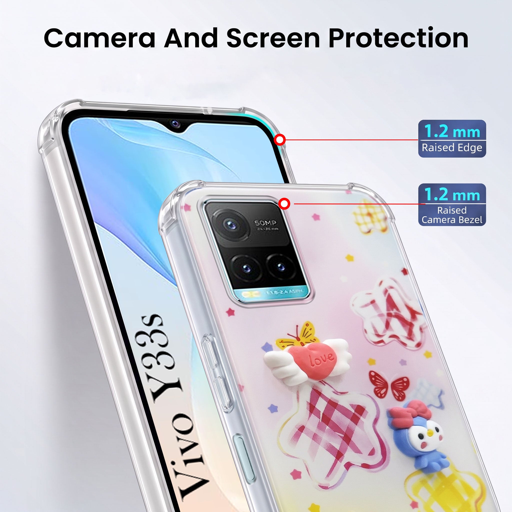 For Vivo Y33s Back Cover Case (3D Cute Cartoons | Hard Back Side Soft | Matte Premium Finish | HD Printing)