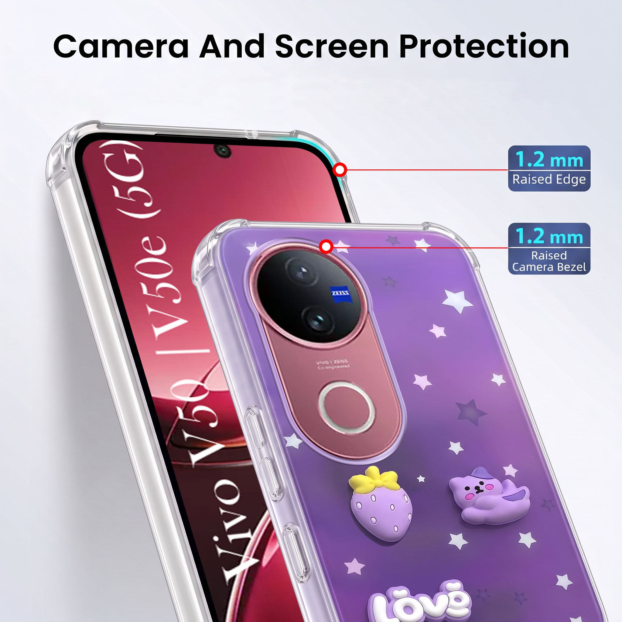 For Vivo V50 | Vivo V50e Back Cover Case (3D Cute Cartoons | Hard Back Side Soft | Matte Premium Finish | HD Printing)