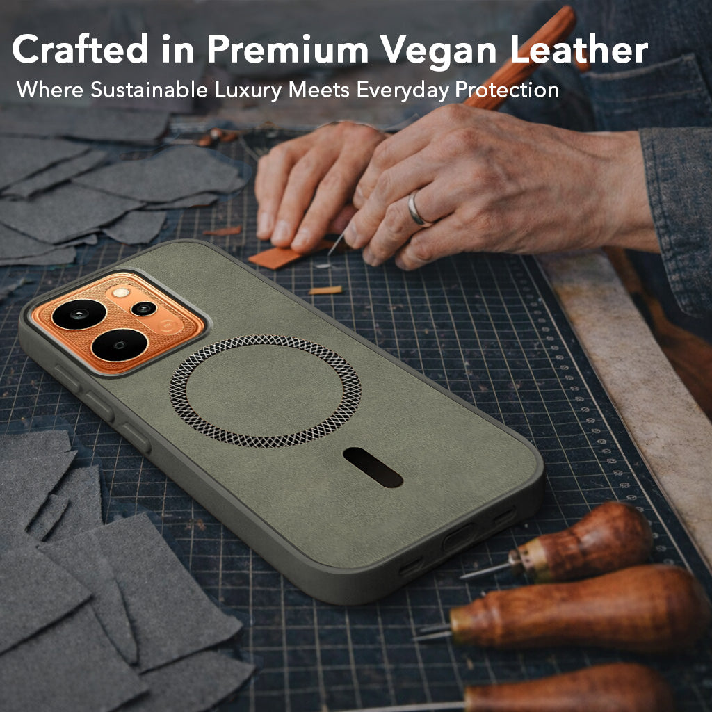 For Realme P4 Power 5G | Realme Narzo Power Back Cover Case Leather Finish (MagSafe Compatible Wireless Charging | Soft Touch | Camera Bump Protection)