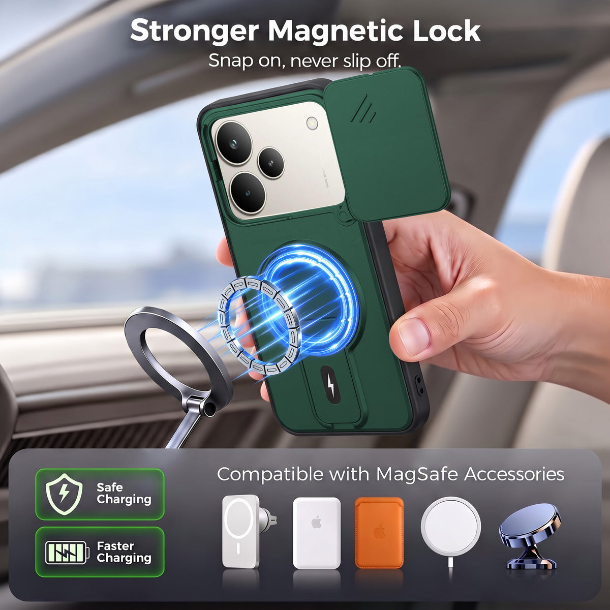 For Realme P4 Pro Back Case Cover Metallic (Hybrid Armor Kickstand | Sliding Shutter Camera Protection | MagSafe Compatible)
