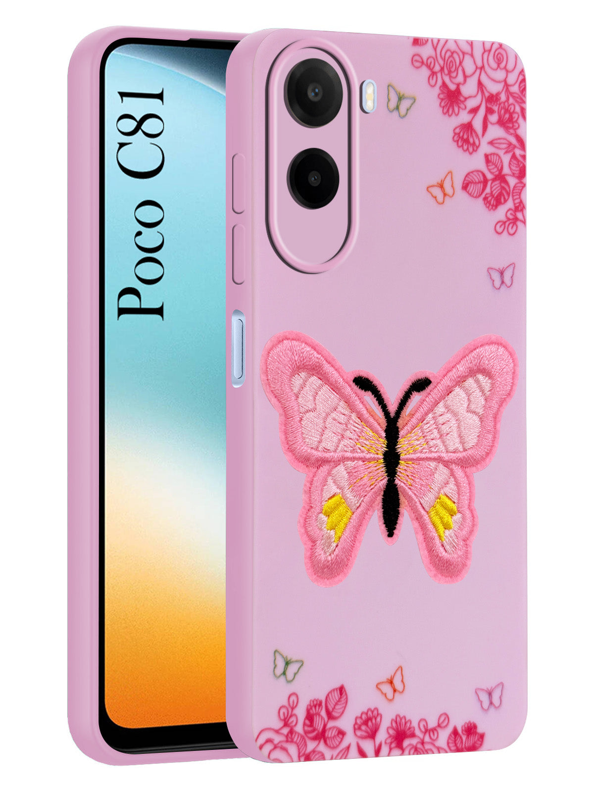 For Poco C81 5G Back Cover Case (Soft Butterfly Embroidery | Women Teen Girls | Camera Protection| Matte Silicone)