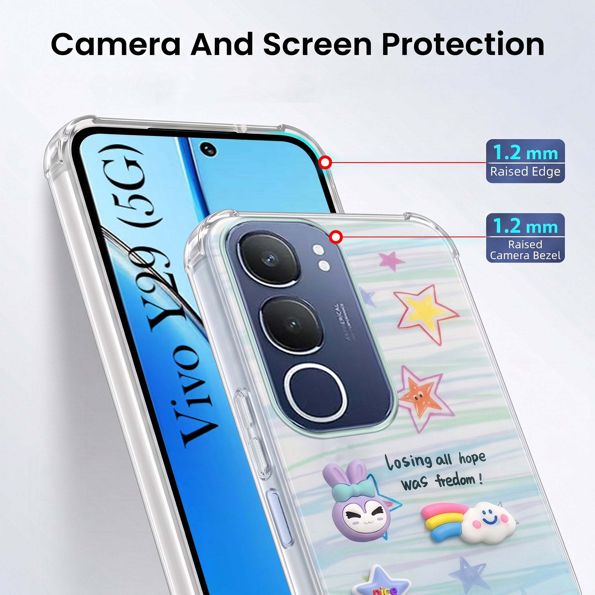 For Vivo Y29 Back Cover Case (3D Cute Cartoons | Hard Back Side Soft | Matte Premium Finish | HD Printing)