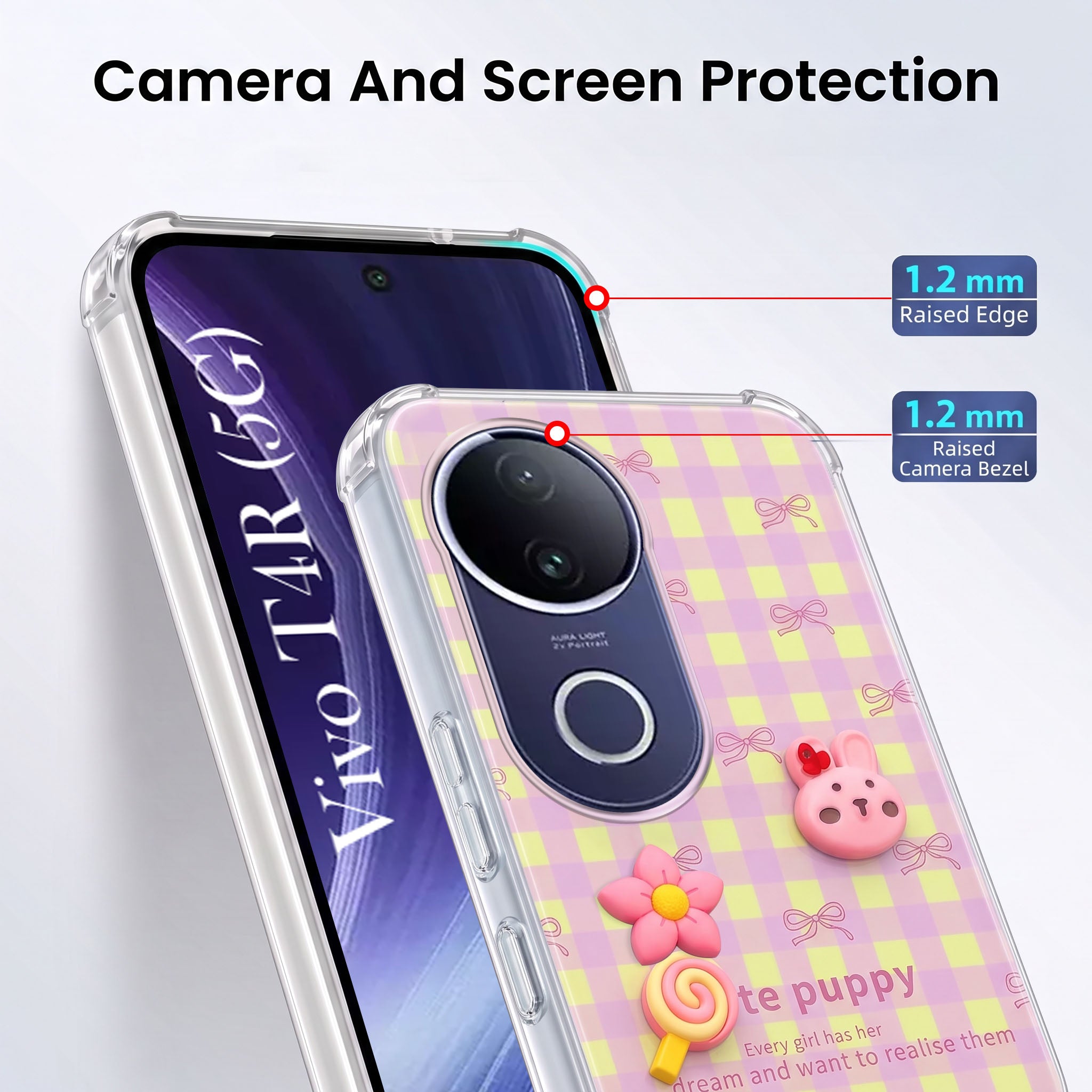 For Vivo T4R Back Cover Case (3D Cute Cartoons | Hard Back Side Soft | Matte Premium Finish | HD Printing)