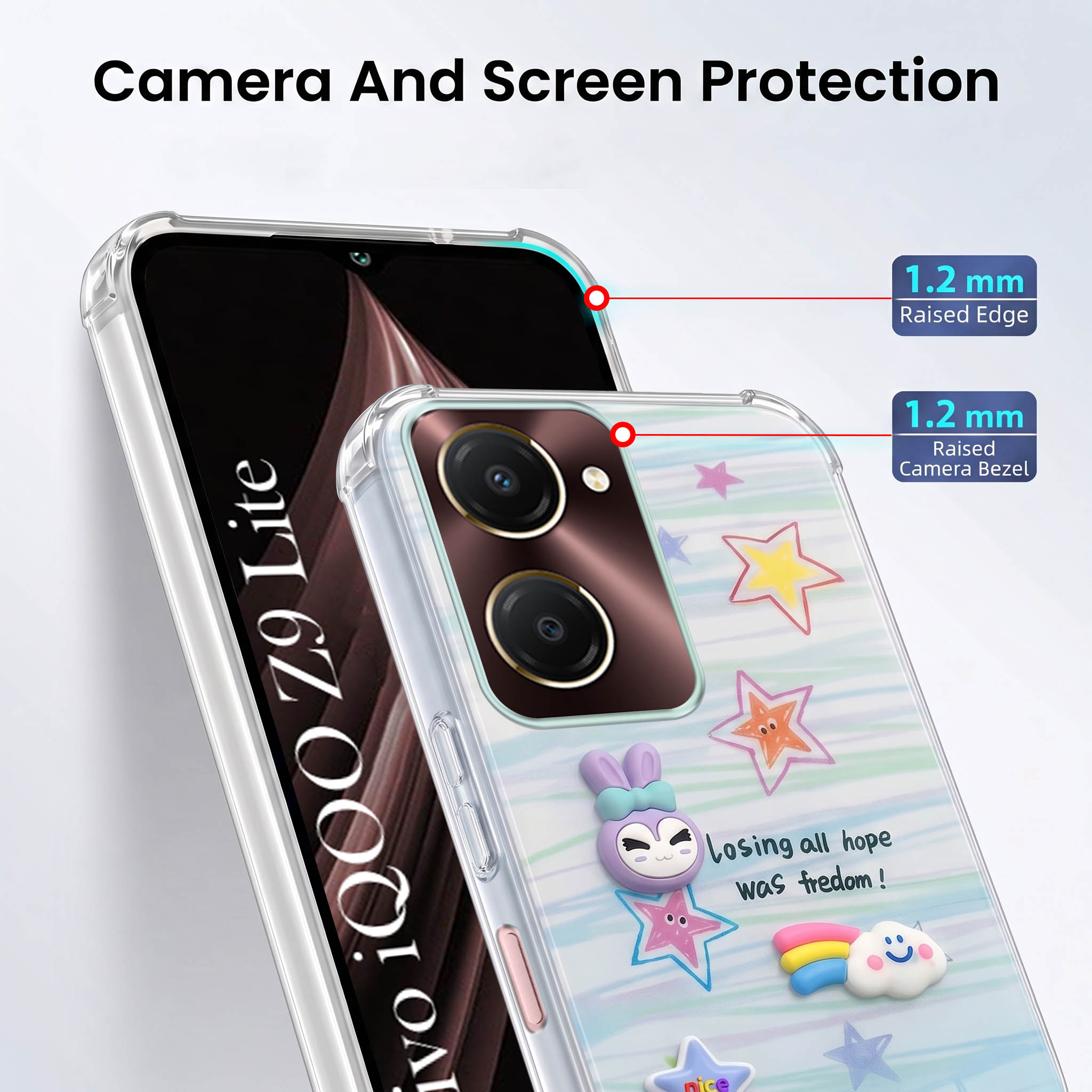 For Vivo iQOO Z9 Lite 5G Back Cover Case (3D Cute Cartoons | Hard Back Side Soft | Matte Premium Finish | HD Printing)