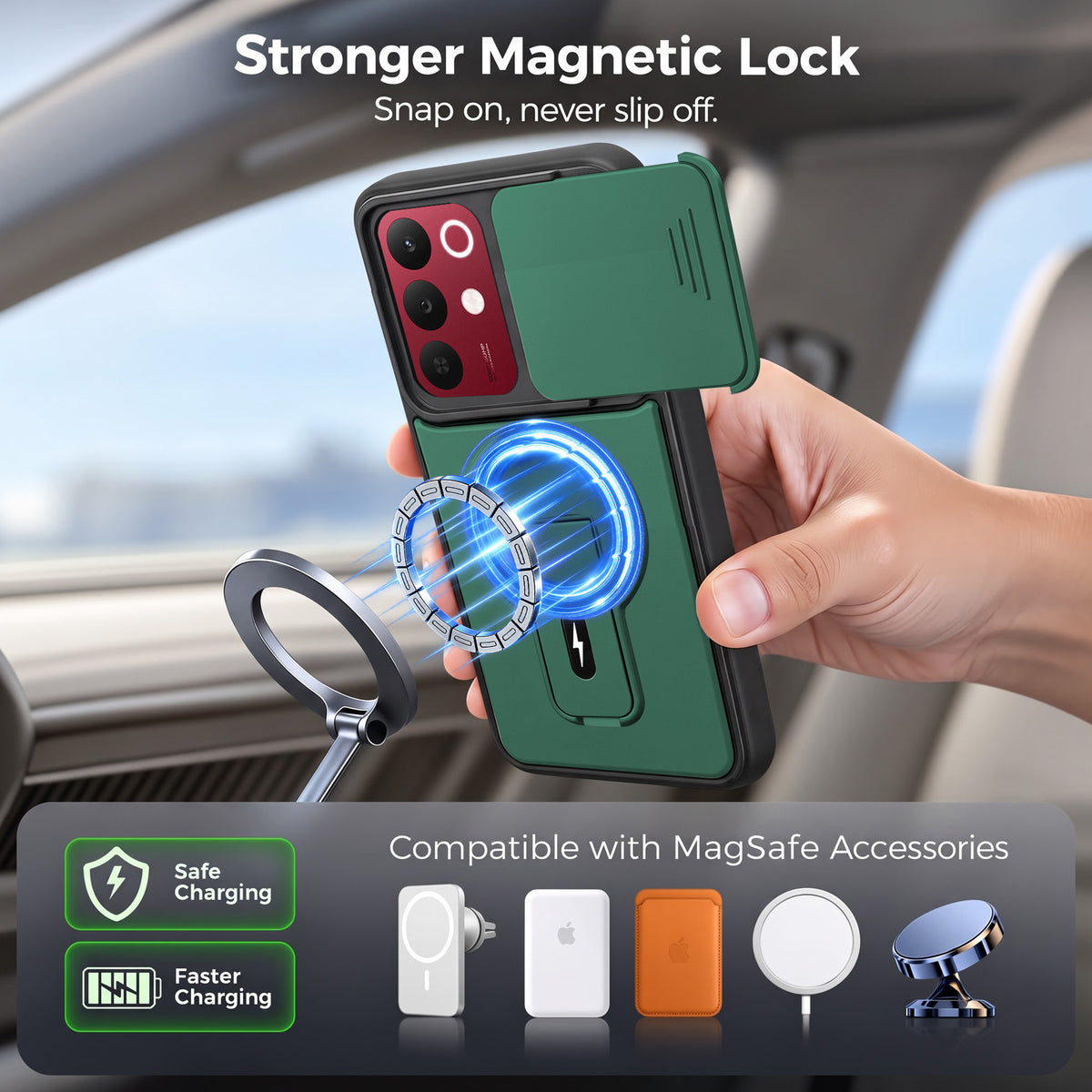 For Realme 15X Back Case Cover Metallic (Hybrid Armor Kickstand | Sliding Shutter Camera Protection | MagSafe Compatible)