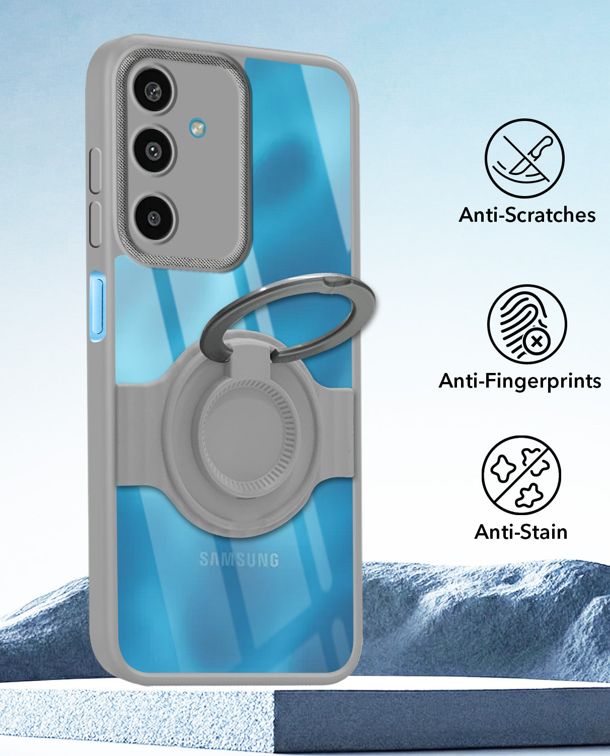 For Samsung Galaxy M16 5G | Samsung Galaxy F16 5G Back Cover Case with stand (Built-in Ring Holder Kickstand | Lifetime Anti Yellow | Camera Protection)