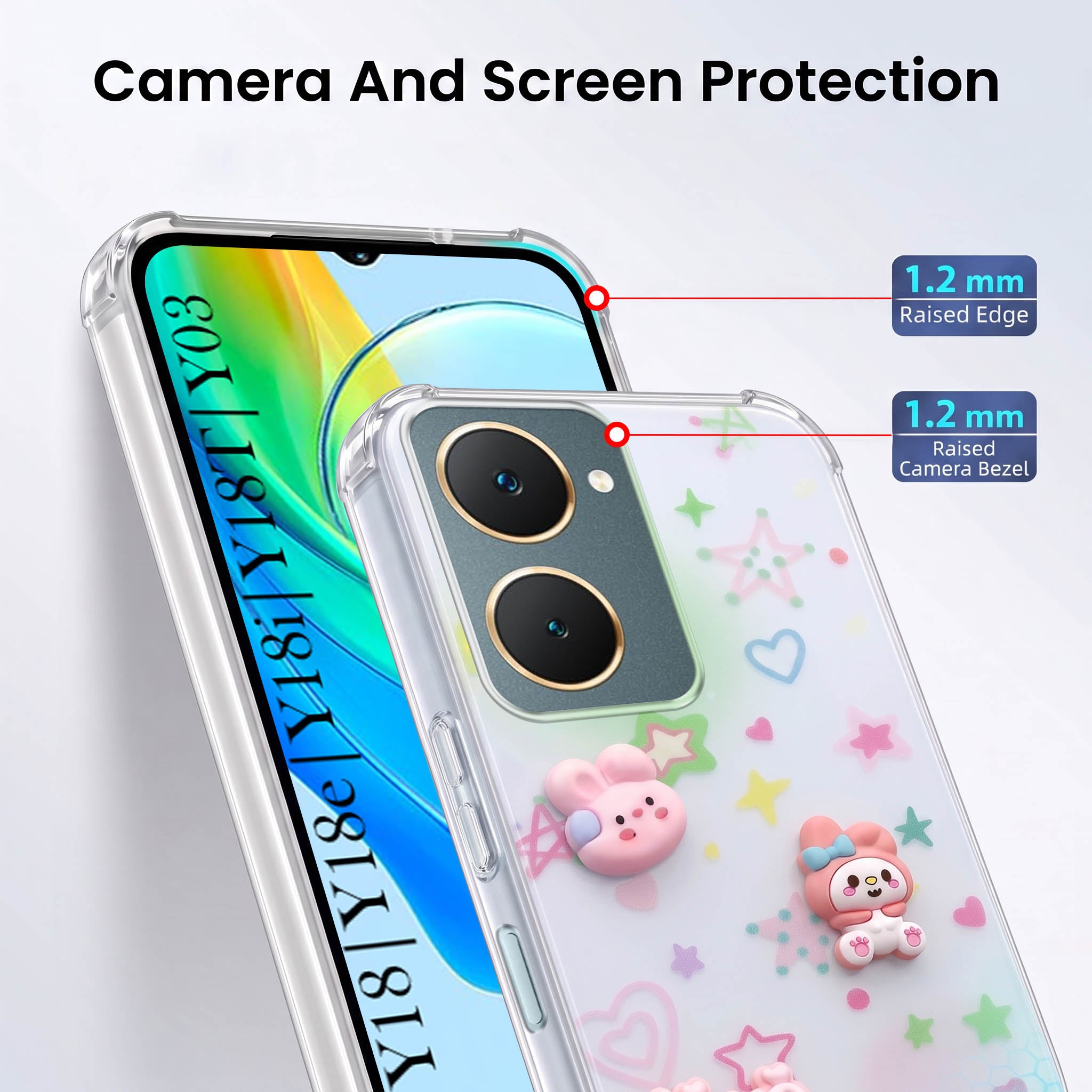 For Vivo Y18 | Y18e | Y03 | Y18i | Y18t Back Cover Case (3D Cute Cartoons | Hard Back Side Soft | Matte Premium Finish | HD Printing)