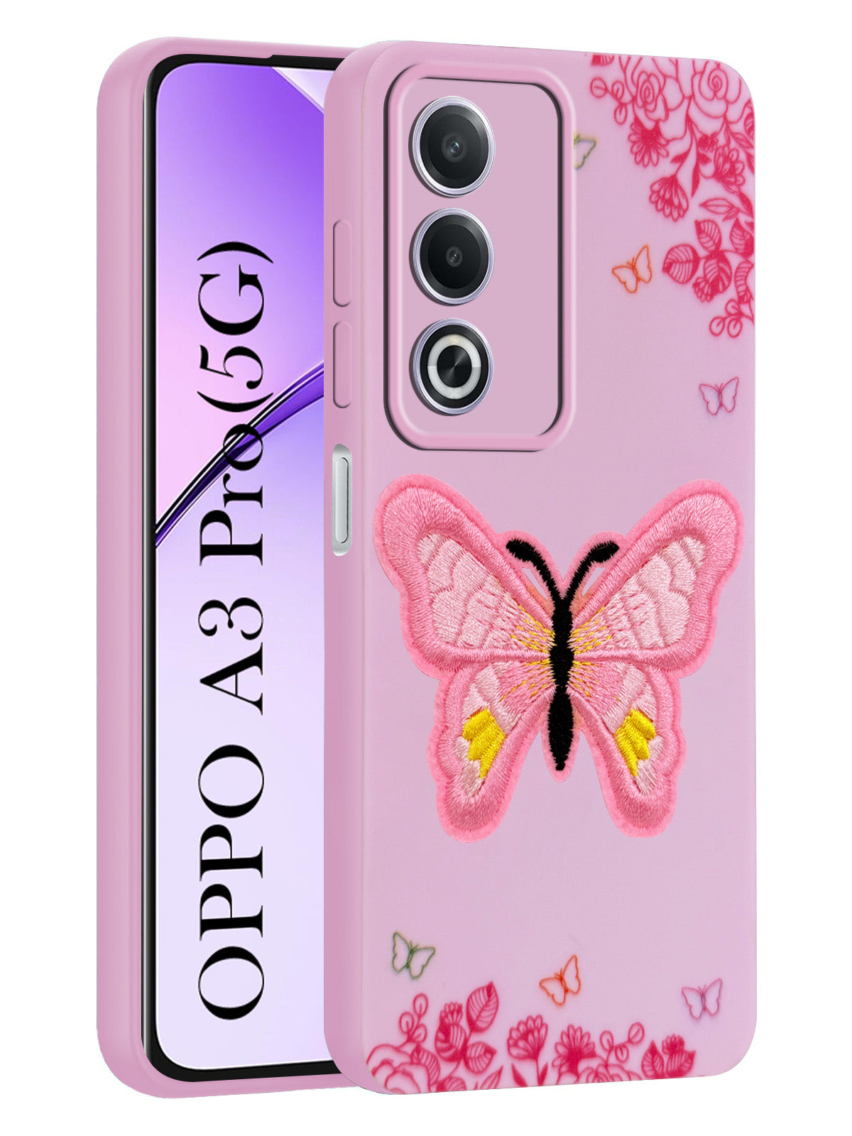For Oppo A3 Pro 5G Back Cover Case (Soft Butterfly Embroidery | Women Teen Girls | Camera Protection| Matte Silicone)
