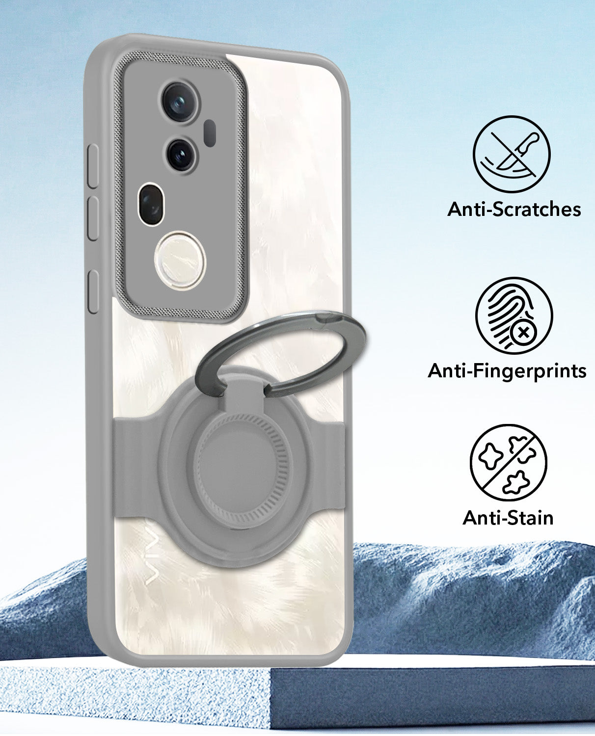 For Vivo T4 Ultra Back Cover Case with stand (Built-in Ring Holder Kickstand | Lifetime Anti Yellow | Camera Protection)