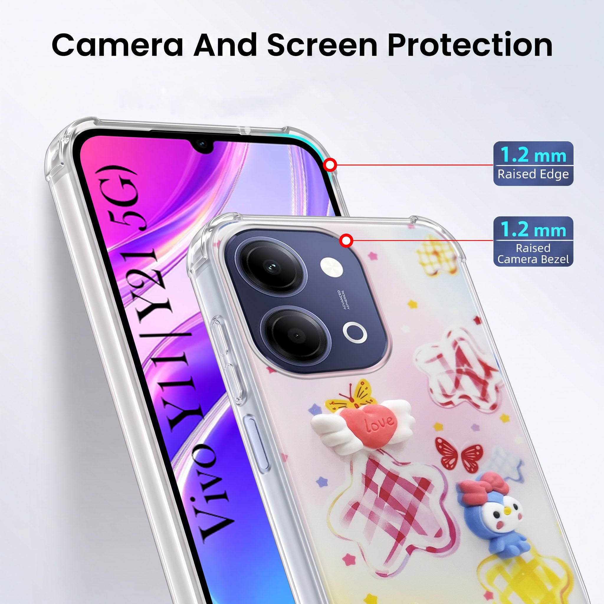 For Vivo Y11 | Vivo Y21 5G Back Cover Case (3D Cute Cartoons | Hard Back Side Soft | Matte Premium Finish | HD Printing)