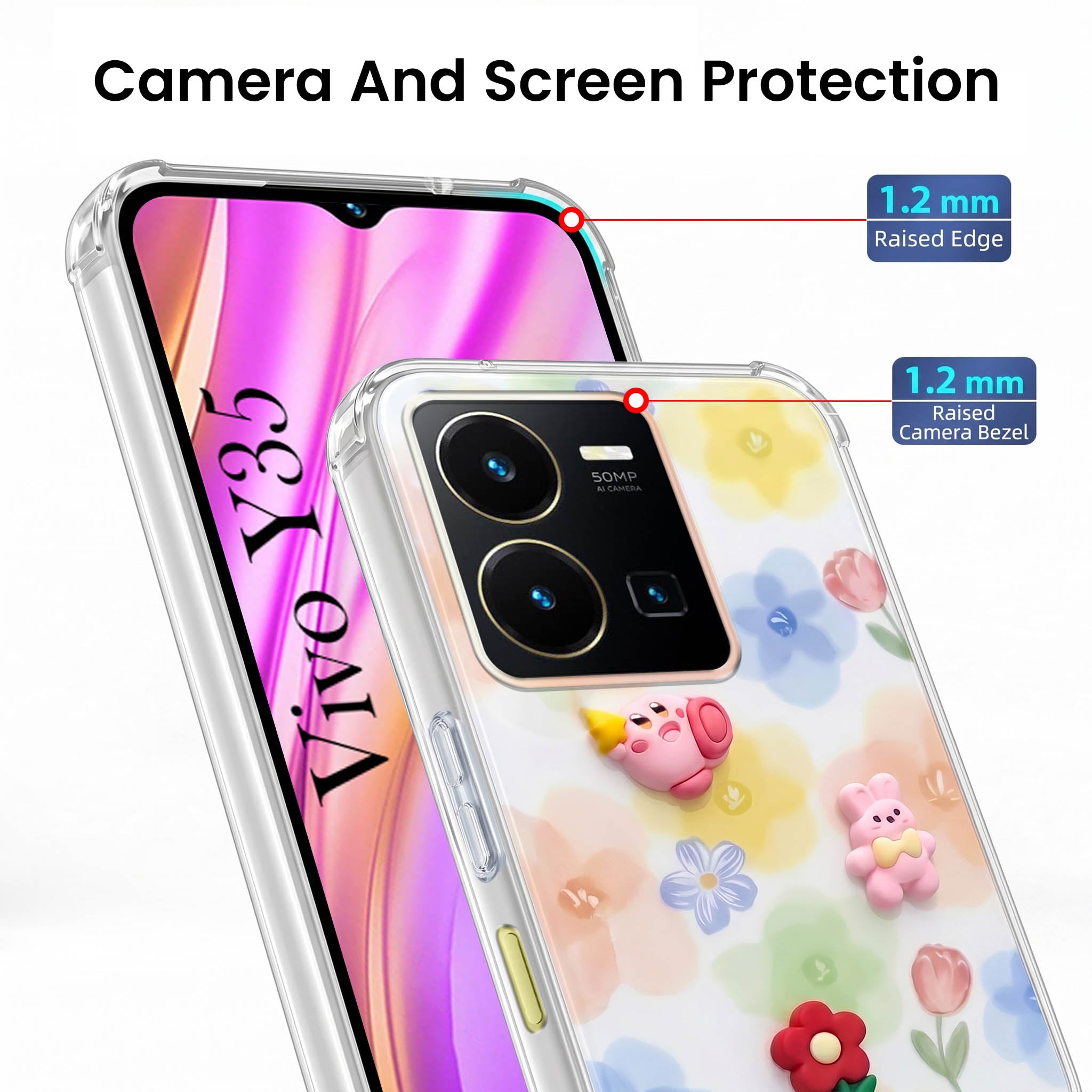 For Vivo Y35 Back Cover Case (3D Cute Cartoons | Hard Back Side Soft | Matte Premium Finish | HD Printing)