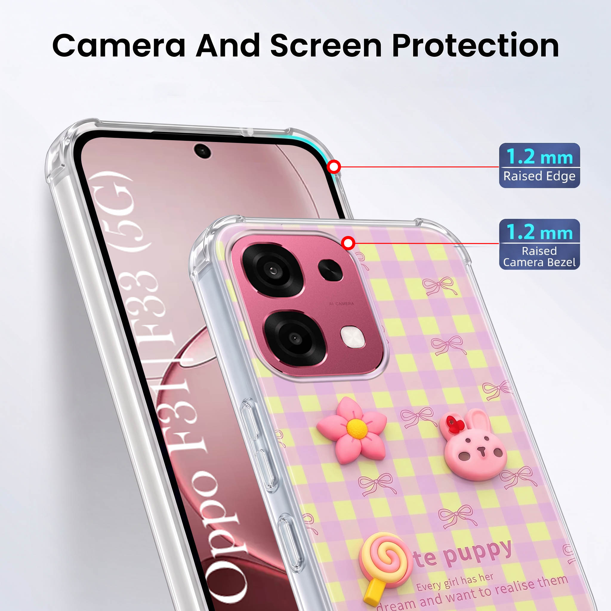 For Oppo F31 5G | Oppo F33 5G Back Cover Case (3D Cute Cartoons | Hard Back Side Soft | Matte Premium Finish | HD Printing)